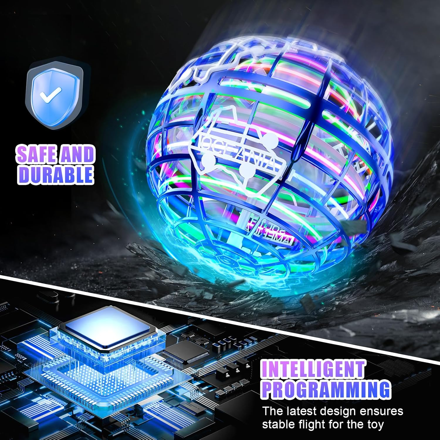 Flying Orb Ball 2023 Newest Upgrade Hover Boomerang Ball 6 Lighting Effects Cool Toys for Kids Teen Adults Indoor Outdoor Flying Ball Toy, Blue image number 5