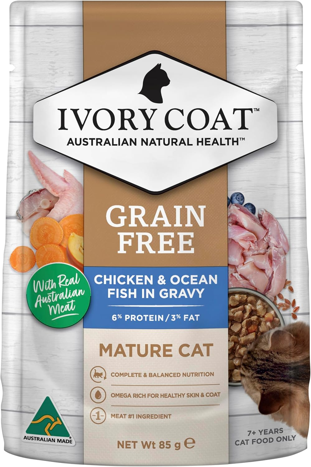 Ivory Coat Lite Mat Chicken Ocean Fish in Gravy Wet Cat Food, 85 G (Pack of 12)