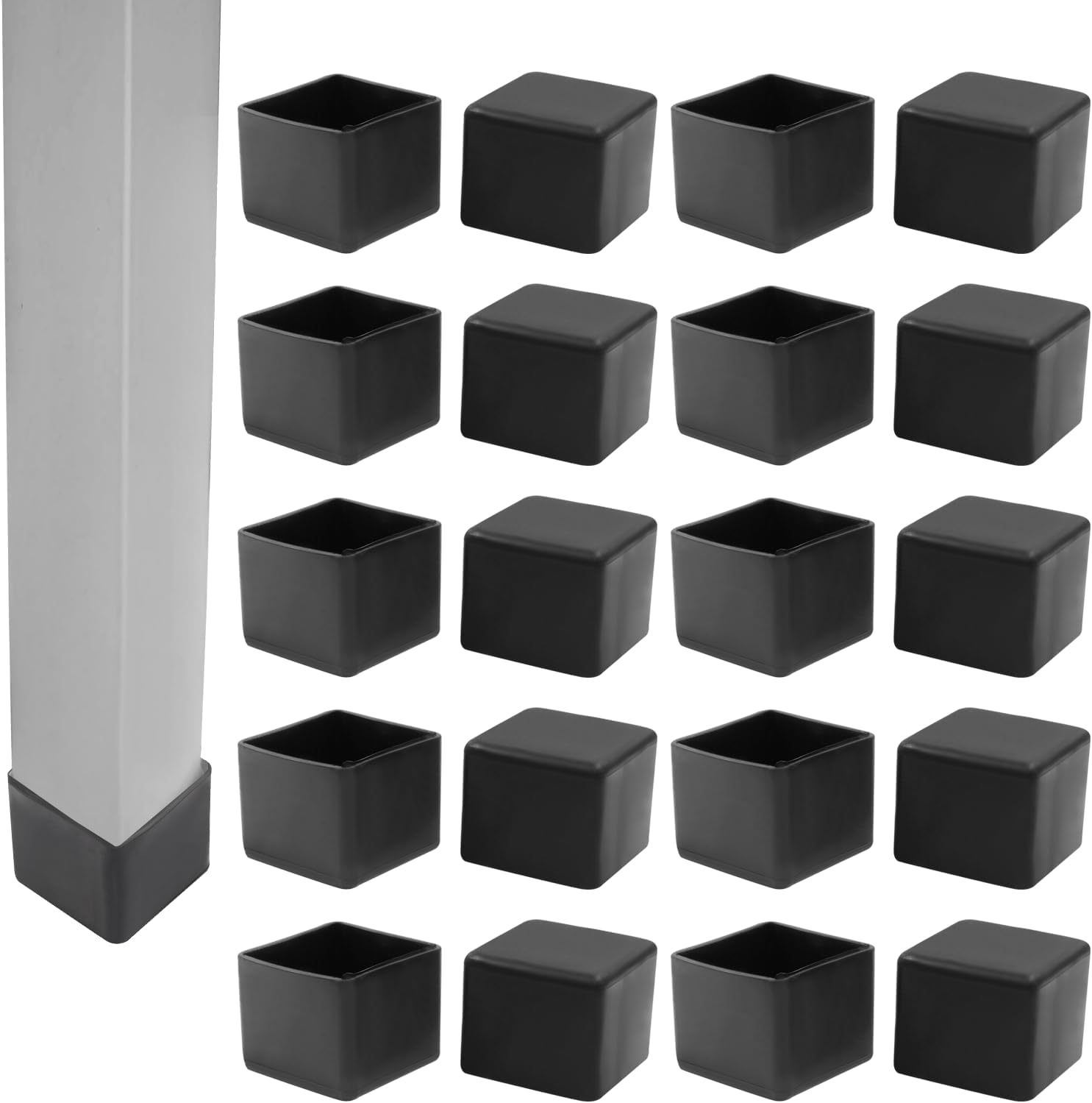 20Pcs Rectangle Furniture Leg Caps 1" X 1-3/4" (25 X 45Mm) - Black Rubber Chair Leg Caps Covers Floor Protectors for Chair, Table image number 1