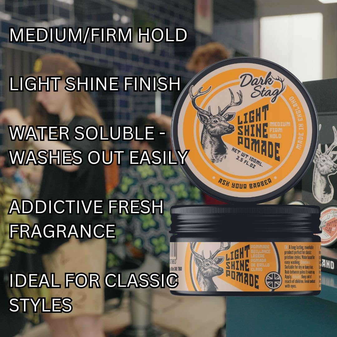 Dark Stag Light Shine Pomade, Professional Hair Styling Product for Men, Water Based for Easy Wash Out, Medium Firm Hold 100Ml / 3.5Oz image number 6