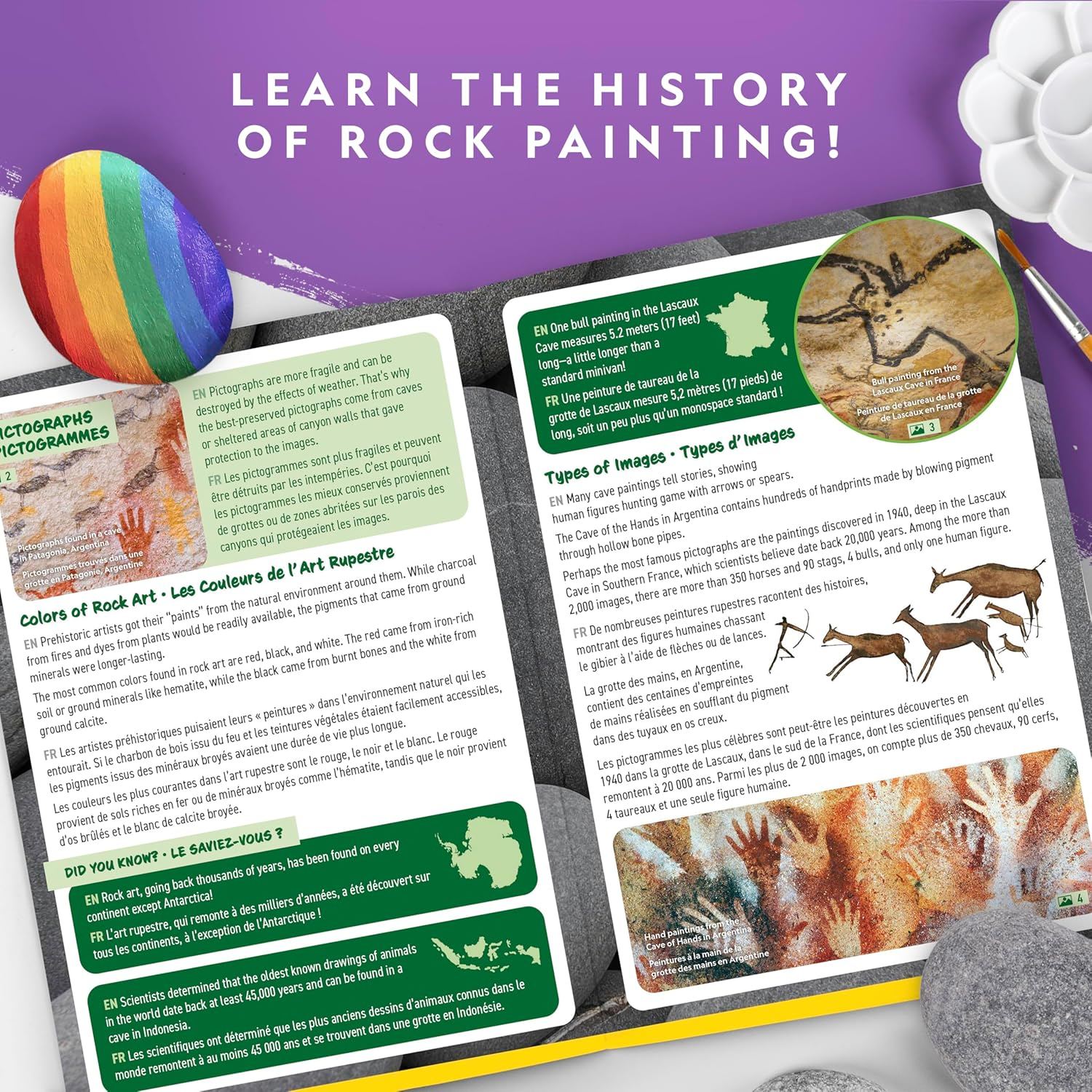 National Geographic Rock Painting Set &ndash; Arts & Crafts for Kids, Decorate 15 Rocks with 10 Paint Colors, Includes Art Supplies, Creative Activity Kit image number 2