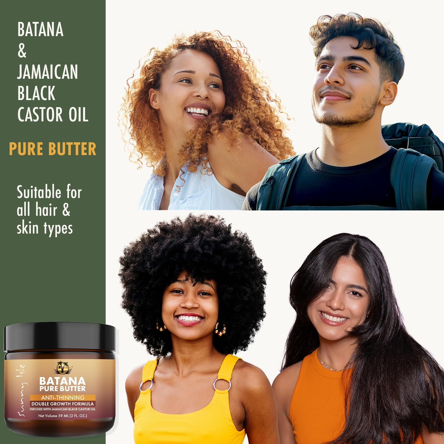 Sunny Isle Anti-Thinning Batana Pure Butter 2Oz | Infused with Jamaican Black Castor Oil | Double Growth Formula