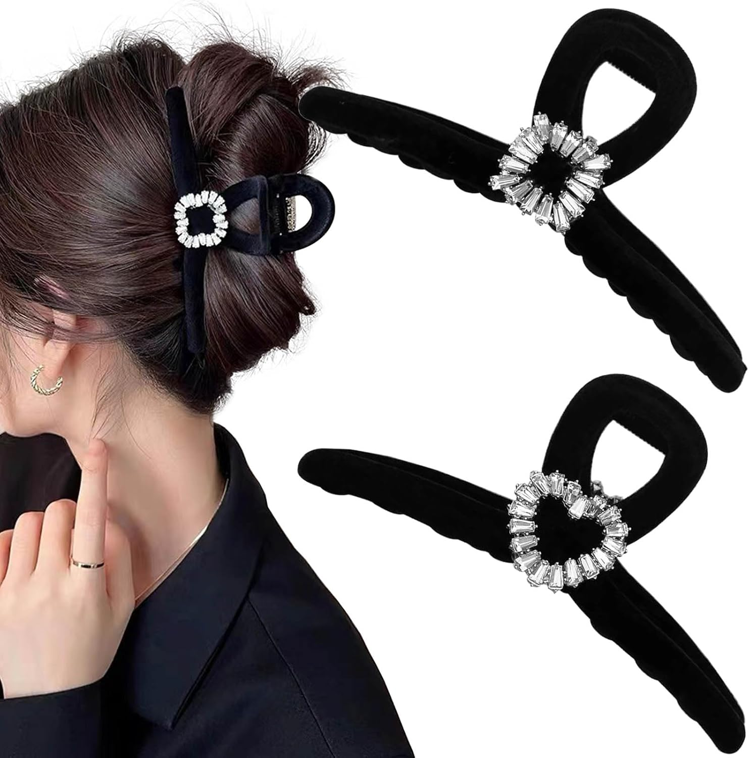 2 PCS Large Hair Clips, Cute Flocking Rhinestone Hair Claw Clips Big Hair Jaw Clips for Women Thick Hair Thin Hair Decorative Hair Claw Clips Hair Barrettes Hair Accessories for Women Girls