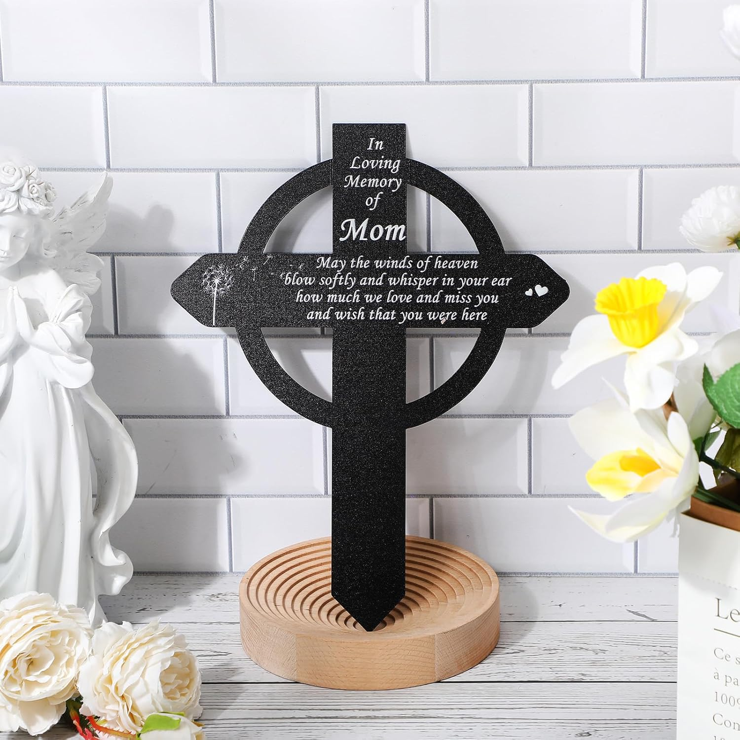 Buryeah Cross Memorial Stakes Grave Decorations for Cemetery Metal Plaque Markers Cross Plaques Sympathy Garden Stake Waterproof Garden Cemetery for Grave Yard (Mom) image number 4