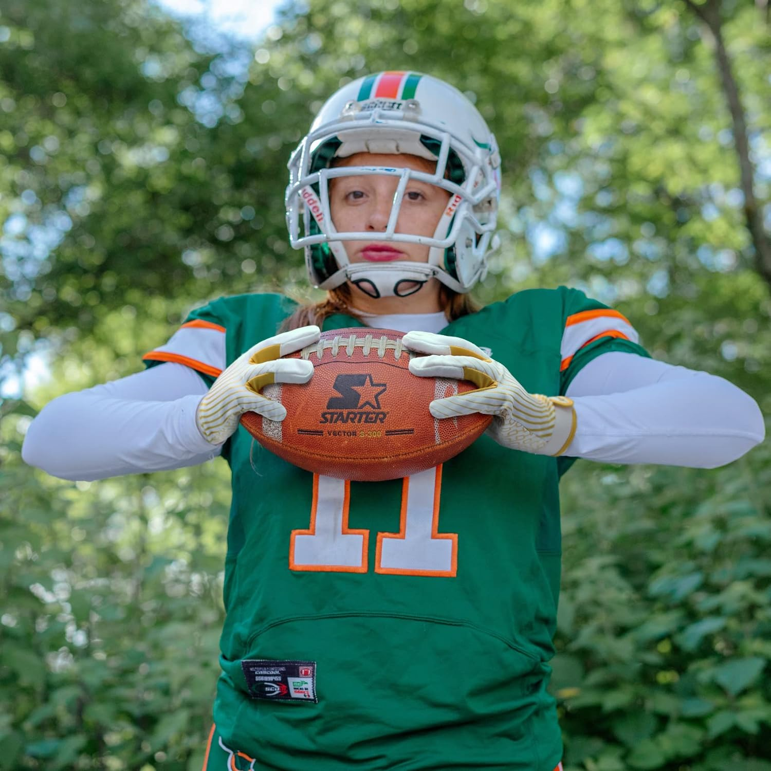 HANDLANDY Youth Football Gloves, Sticky Wide Receiver Gloves for Kids & Adult, White and Gold Stretch Fit Football Gloves (Small) image number 5