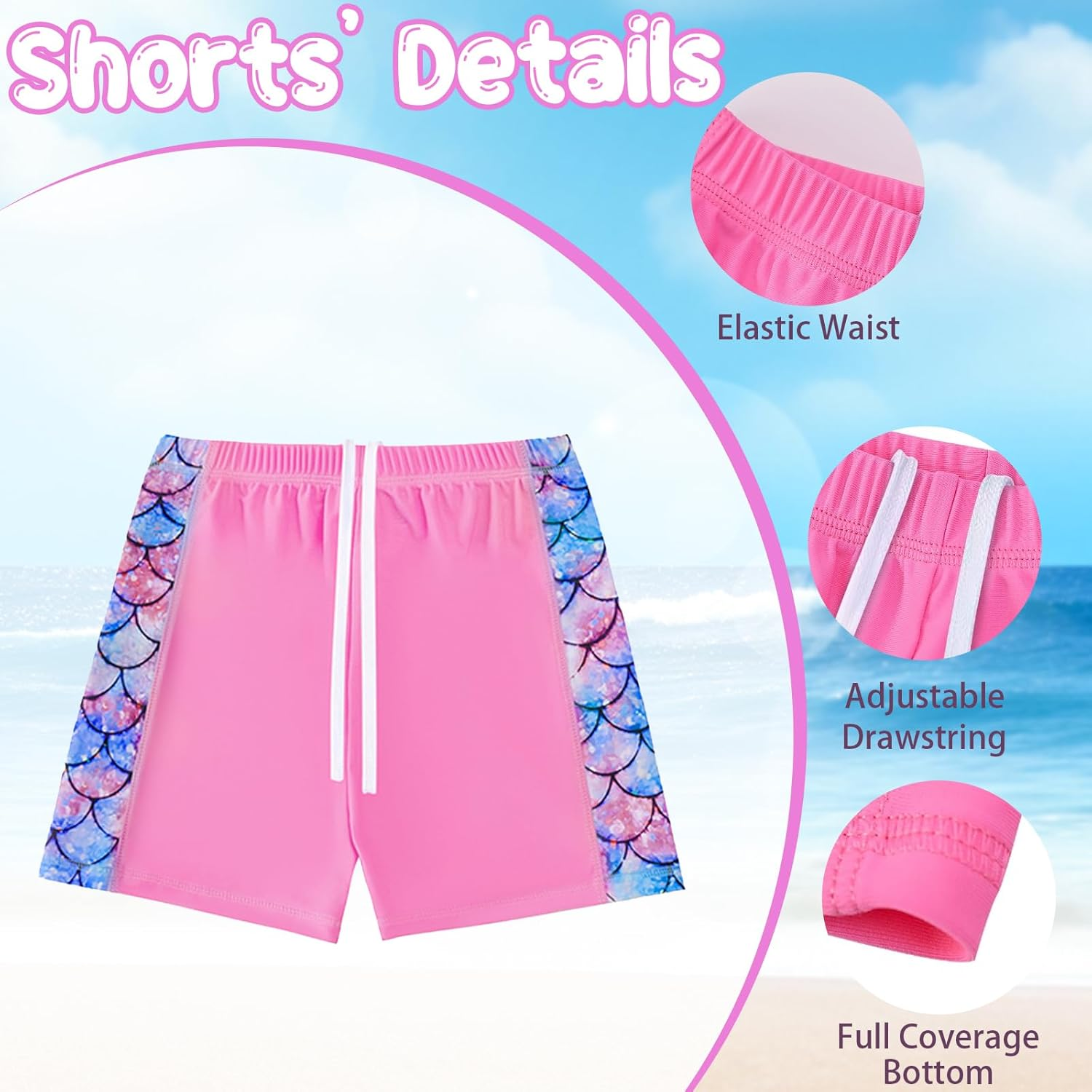 Girls' Swimwear, Girls Swimsuit 2 Piece with Bottoms, Cute Printed Short Sleeve Swimsuit for Kids Girls 5-12 Years image number 6