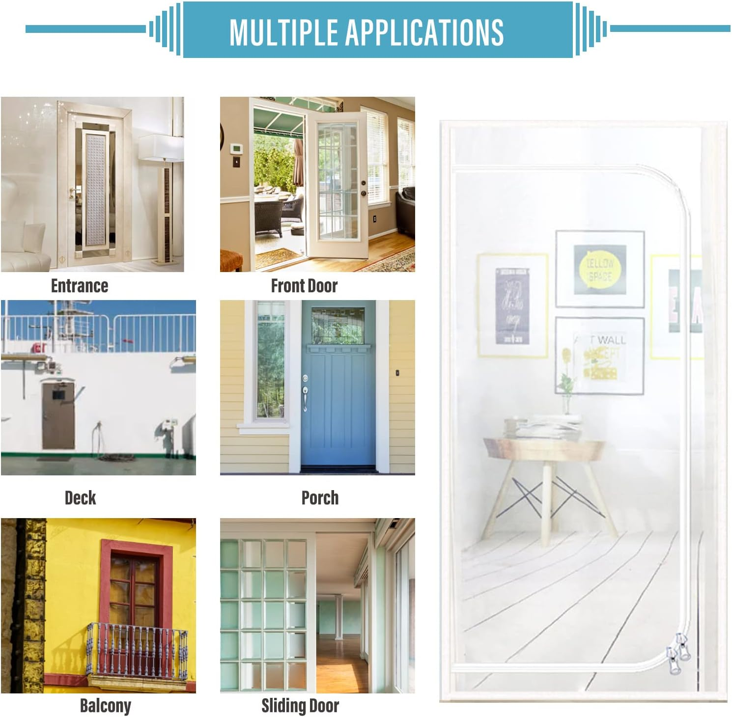 Cat Resistant Mesh Screen Door, 38" X 83" with Zipper Stop for Pets, Thickened Pet Screen for Home Bedroom, Living Room image number 4