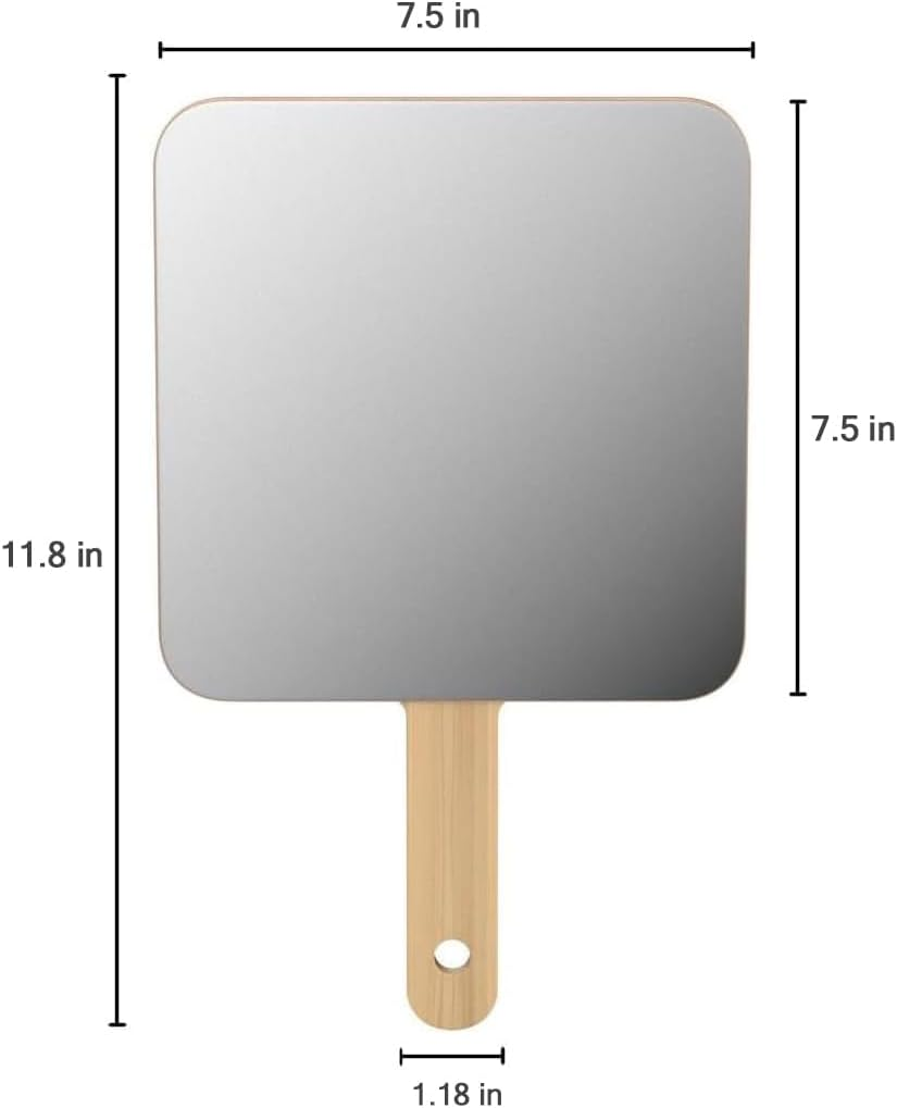 Handheld Travel Mirror with Handle, Dressing Table Mirror, Wood Handheld Plain Mirror, Square and Round, Cosmetic Salon Makeup Hand Mirror for Professional Barbers and Hairdressers,1919Cm image number 3