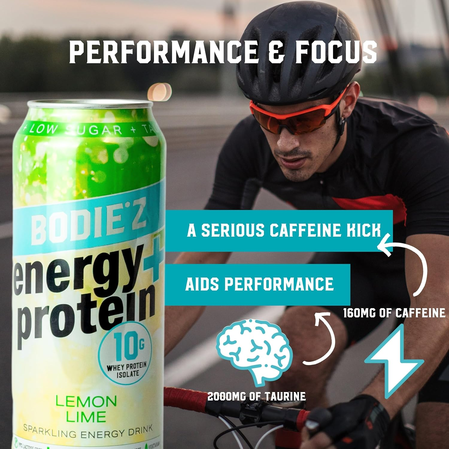 BODIE&rsquo;Z Whey Protein Energy Drink - 10G Protein Powder Water with 200Mg Taurine and 160Mg Caffeine for Focus and Performance, Low Sugar Clear Protein Water, 500Ml Lemon Lime 6 Pack image number 4