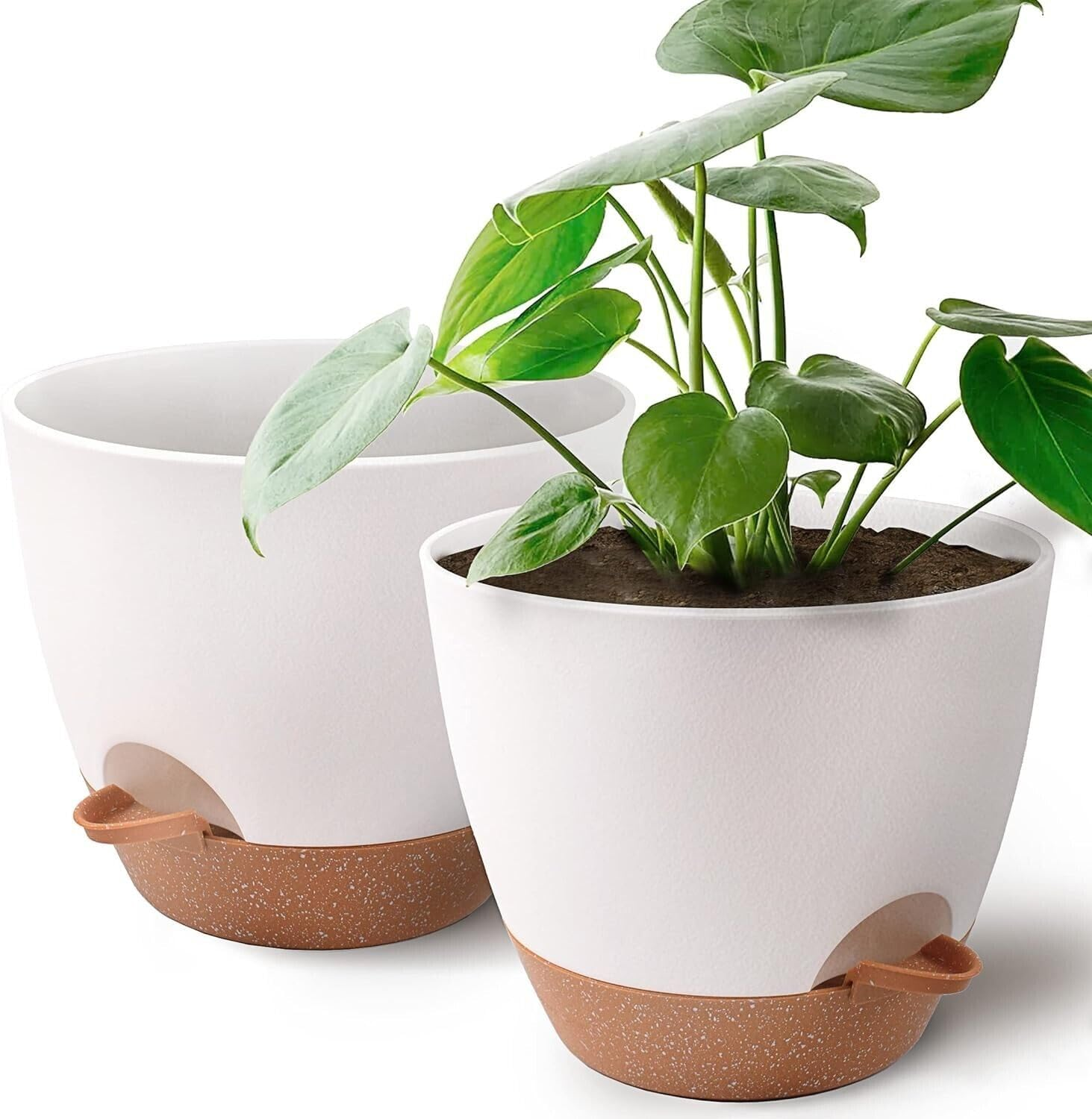 2 Pcs Self Watering Planter Garden Indoor Outdoor Plants Flower Pot 8 Inch White image number 4