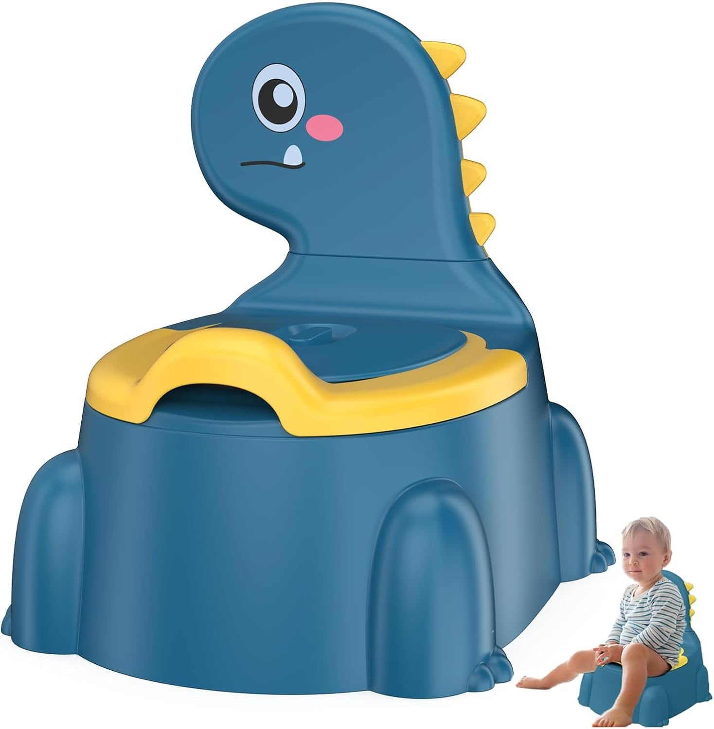 LEFAFA Travel Potty Toilet for Toddler, Dinosaur Design Potty Training Toilet Seat, Portable Toilet with Lid and Non-Slip Rubber Mat Backrest for Boys Girls Kids Toddler Children (Green)