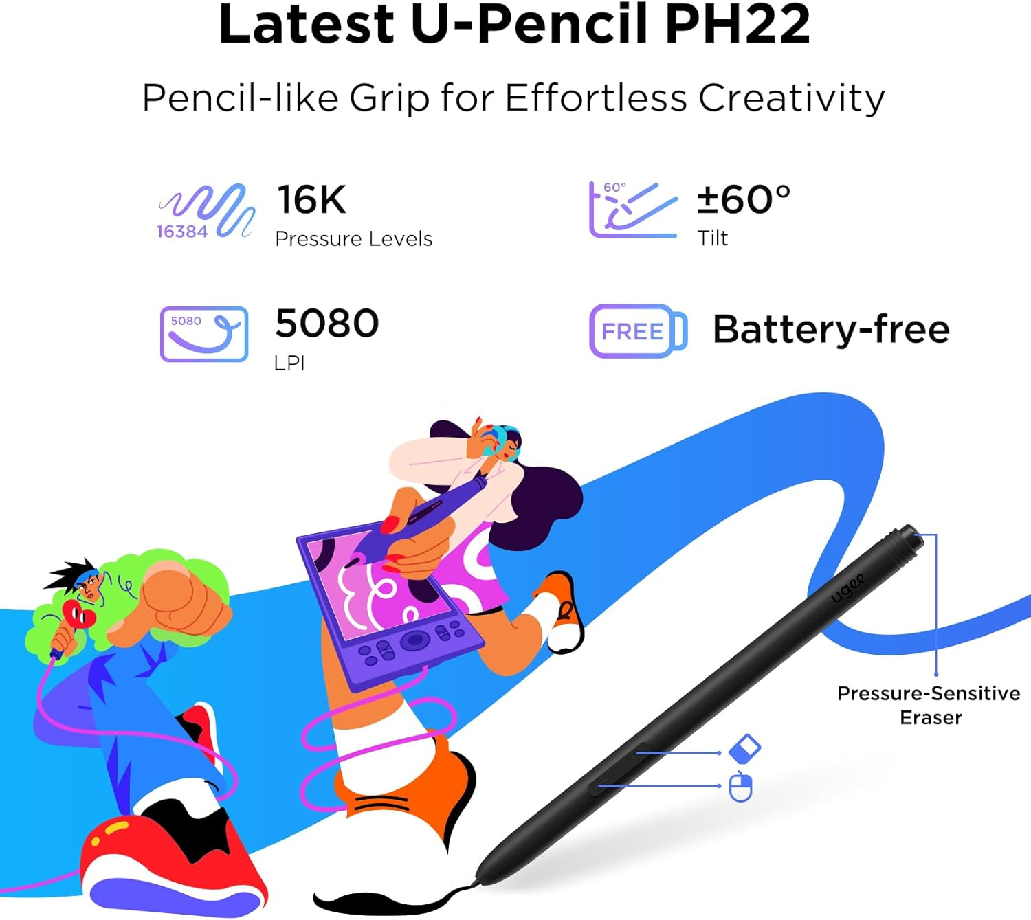 UGEE 15.4 Inch Drawing Tablet with Screen，143% Srgb UE16 Computer Graphics Tablet with Full-Laminated Screen 8+1 Hot Keys 16K Level Pressure Battery-Free Stylus，Drawing Pad for Pc/Windows/Mac/Android image number 5