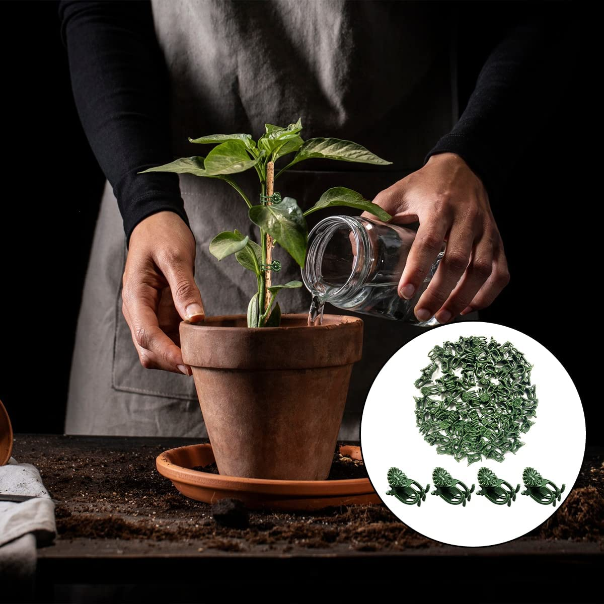 Plant Clips, 100PCS Orchid Support Clips for Supporting Stems Vines Grow Upright (Green) image number 4