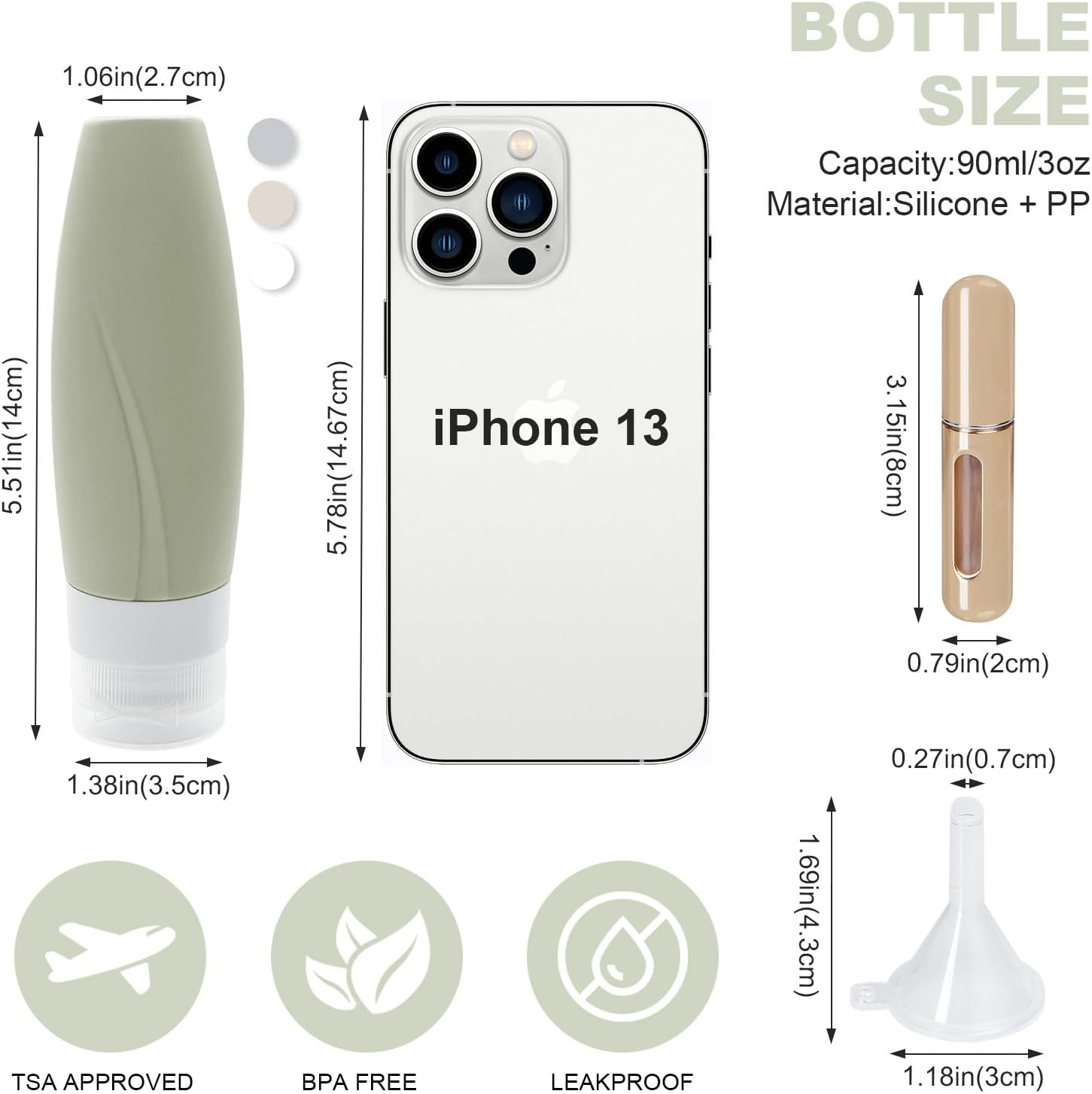 BREENHILL Silicone Travel Bottles Set for Toiletries,4 Pcs 90Ml Refillable Cosmetic Container Kits 1Pcs Refill Perfume Bottle Leakproof Travel Toiletries Bottles for Shampoo, Travel Accessories image number 4