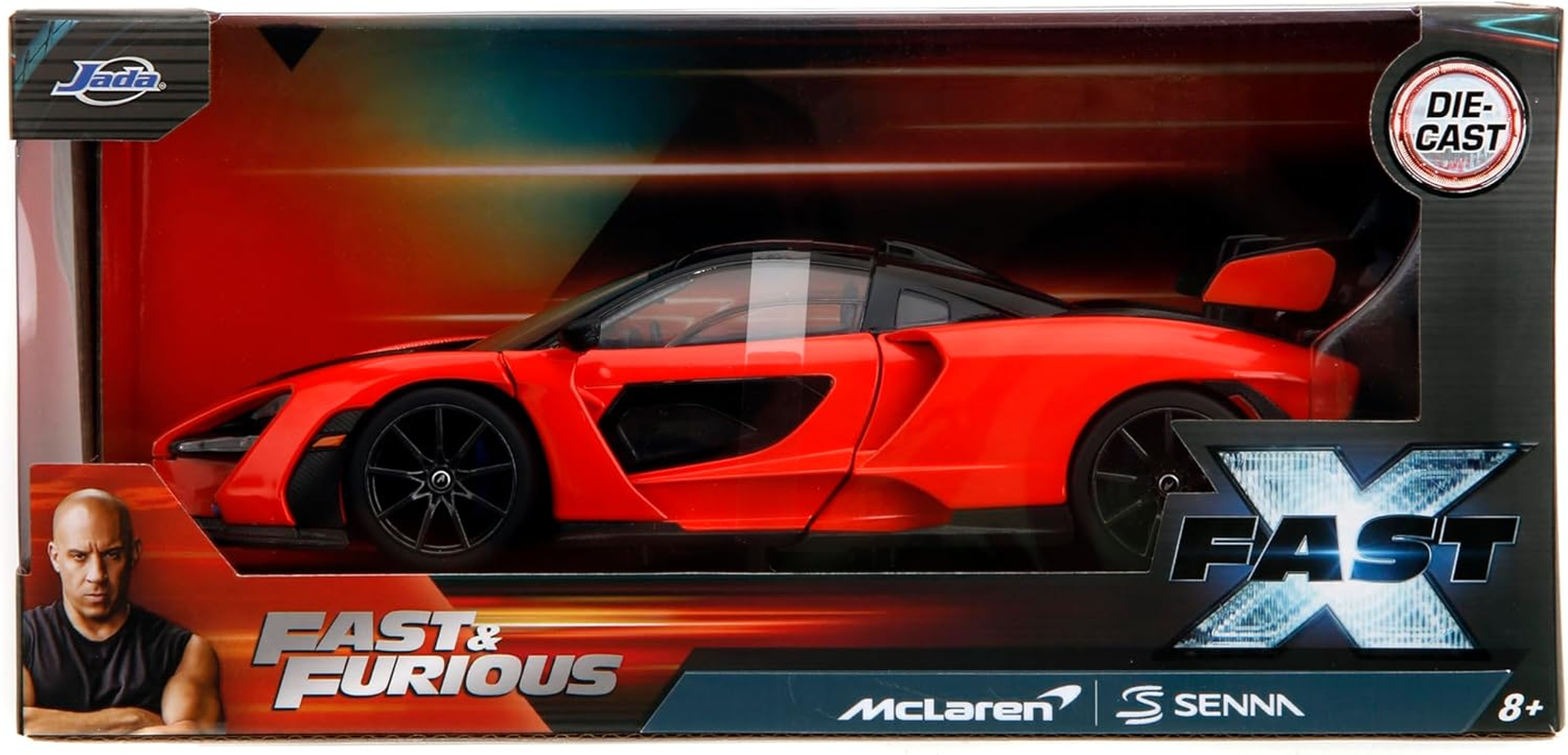 Jada Toys Mclaren Senna - Fast & Furious 1:24 Scale Die-Cast Vehicle &ndash; Detailed Interior, Opening Hood, Doors, and Trunk &ndash; Collectible Model Car for Ages 8+ - Orange/Black image number 2