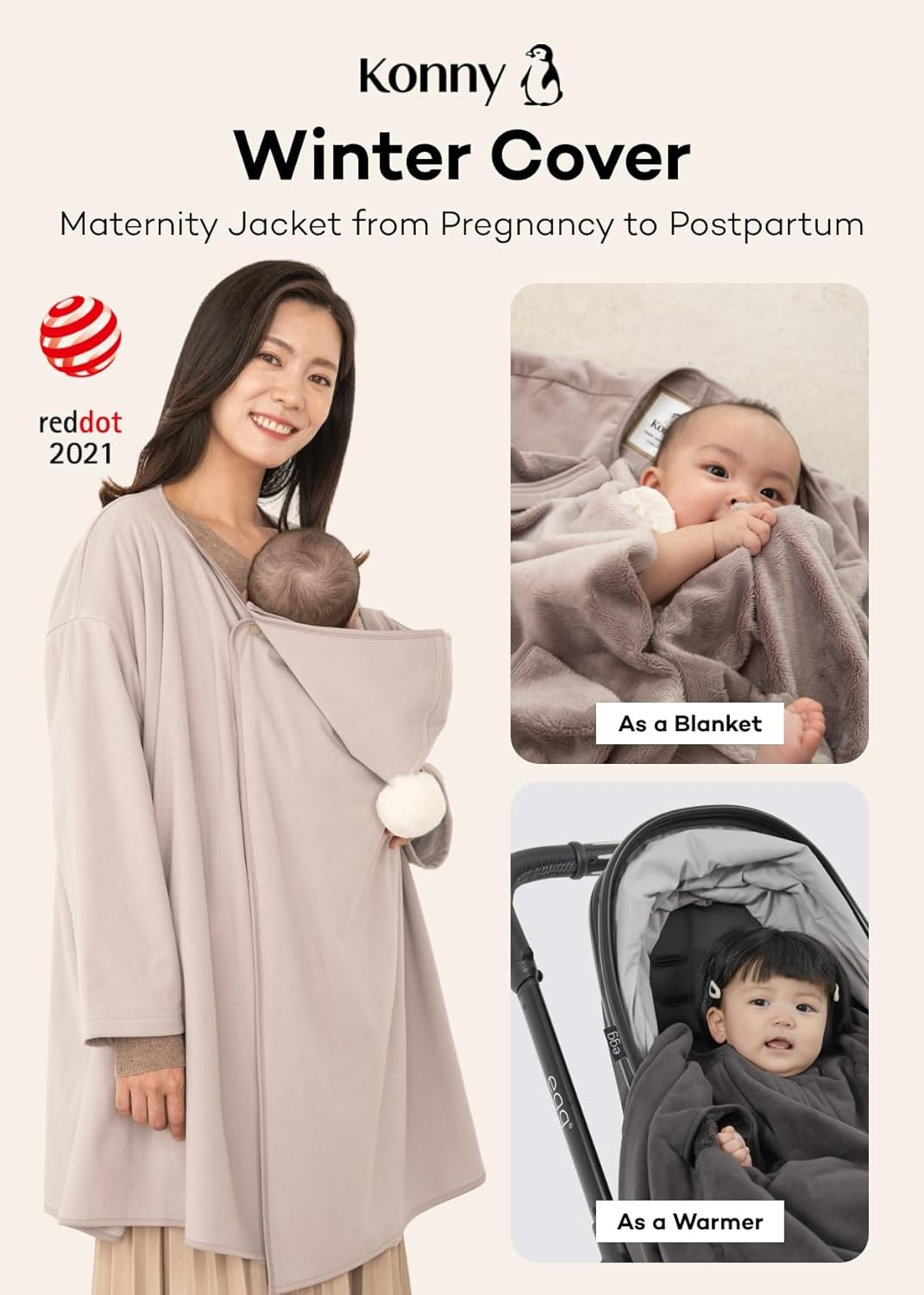 Konny Baby Carrier Winter Cover, Women'S Fleece Jacket, Maternity Coat, Nursing Hoodie (Beige, One Size) image number 4