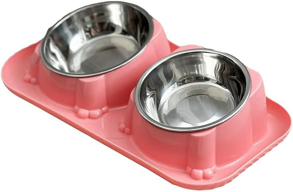 AIMALL Double Cat and Dog Bowl, Stainless Steel Raised Pet Feeder with 15&deg; Tilted Design, Non-Slip Feeding Bowl for Water and Food, Easy to Clean, 35X22X8.5Cm