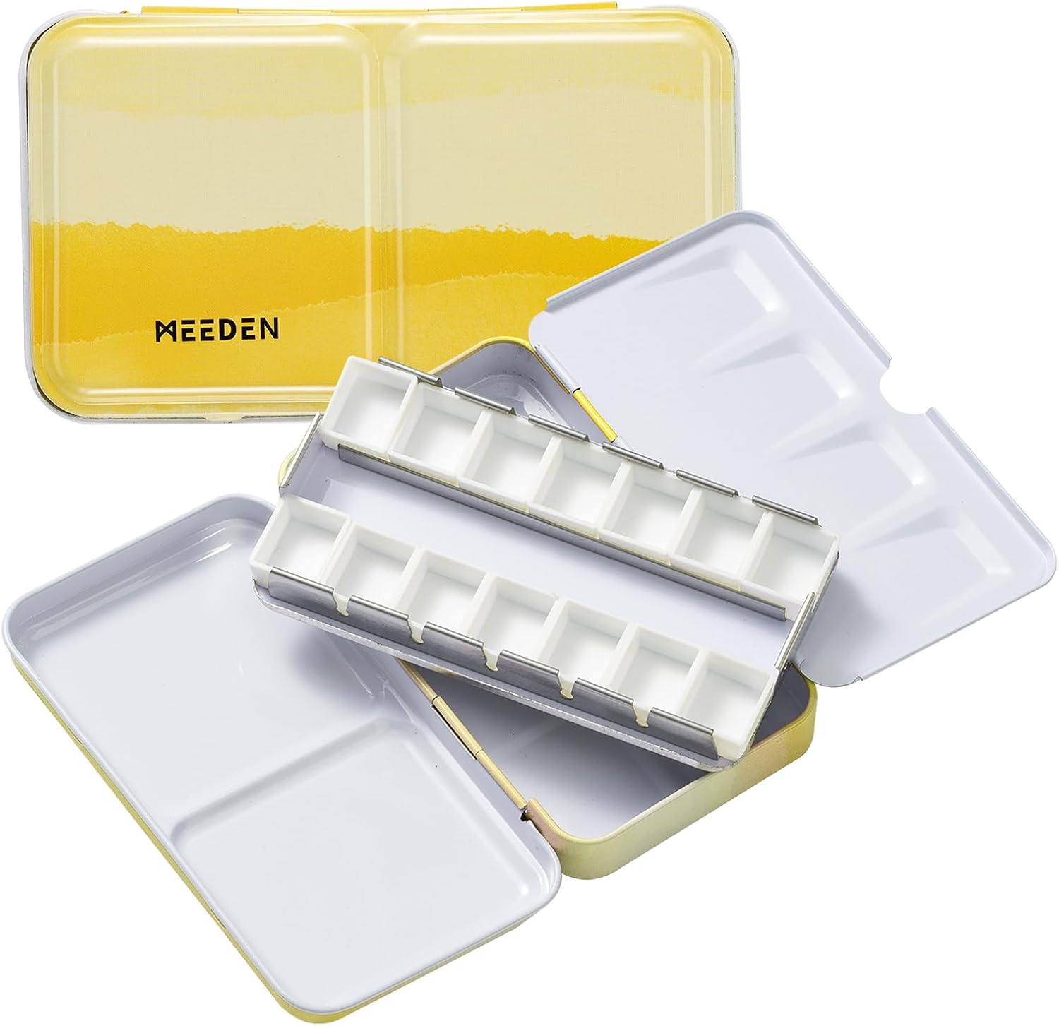 MEEDEN Empty Watercolor Paint Palette: Travel Water Color Palette Tin with 12 Half Pans - Portable Metal Palette Tin Box for Artist Student Adults (Yellow) image number 2