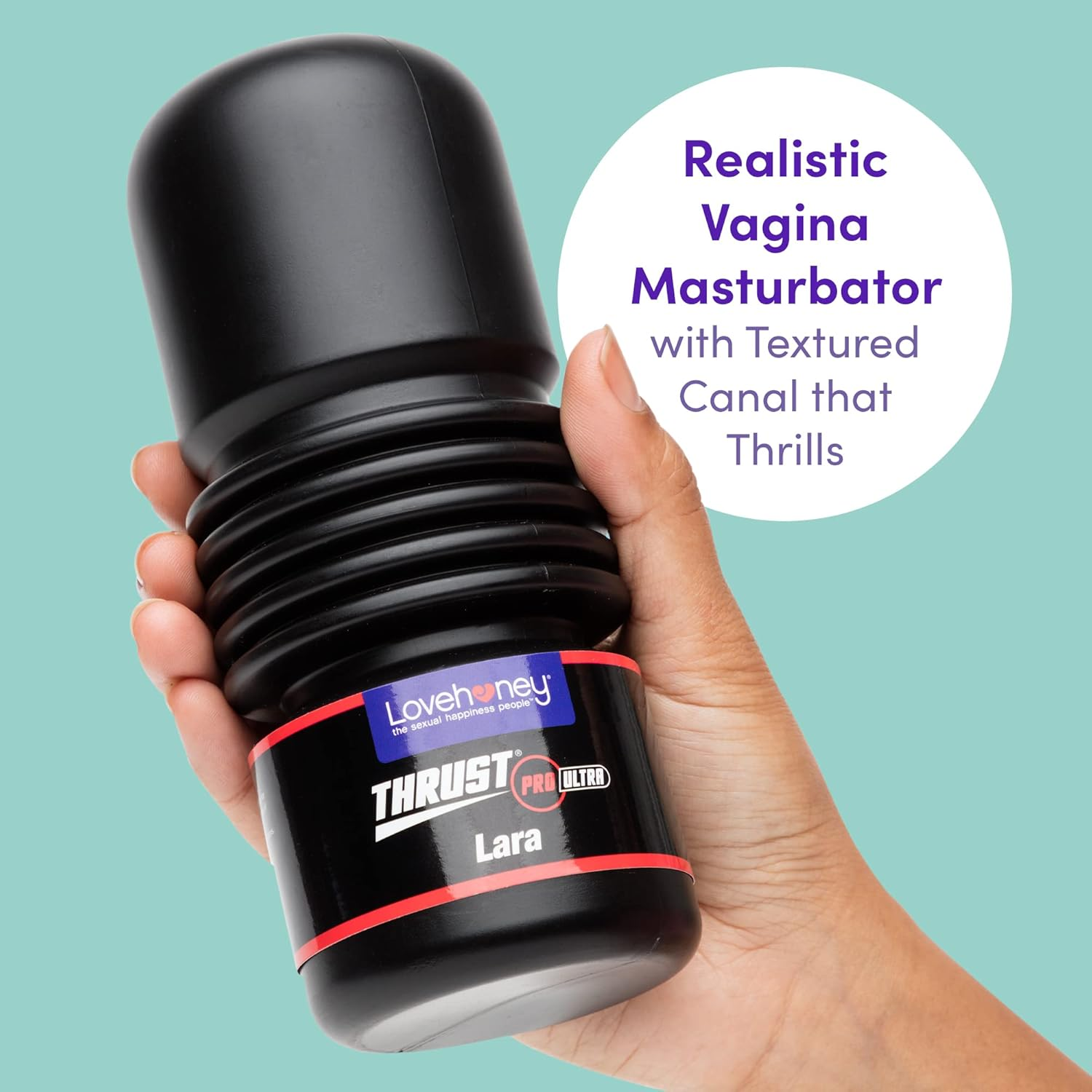 Lovehoney Thrust Pro Ultra Lara Male Masturbator Cup - 6 Inch Self Lubricating Realistic Vagina with Textured Canal - Vibrator Compatible Male Sex Toy - Waterproof - Flesh Pink image number 6