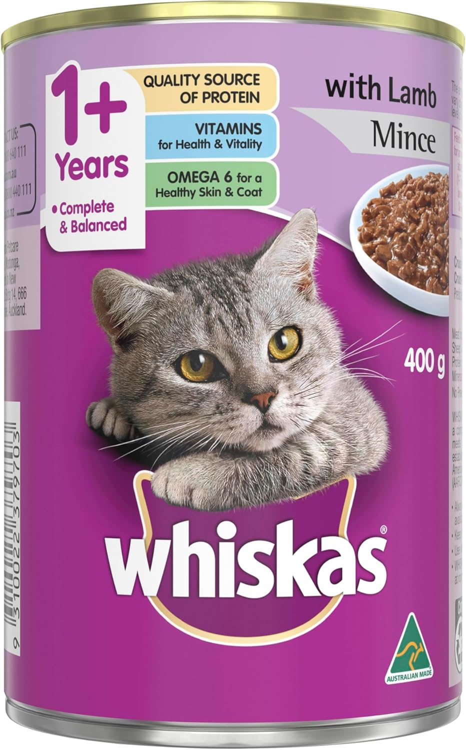 Whiskas Adult Wet Cat Food Lamb Mince Can 400G Can, 24 Pack image number 4