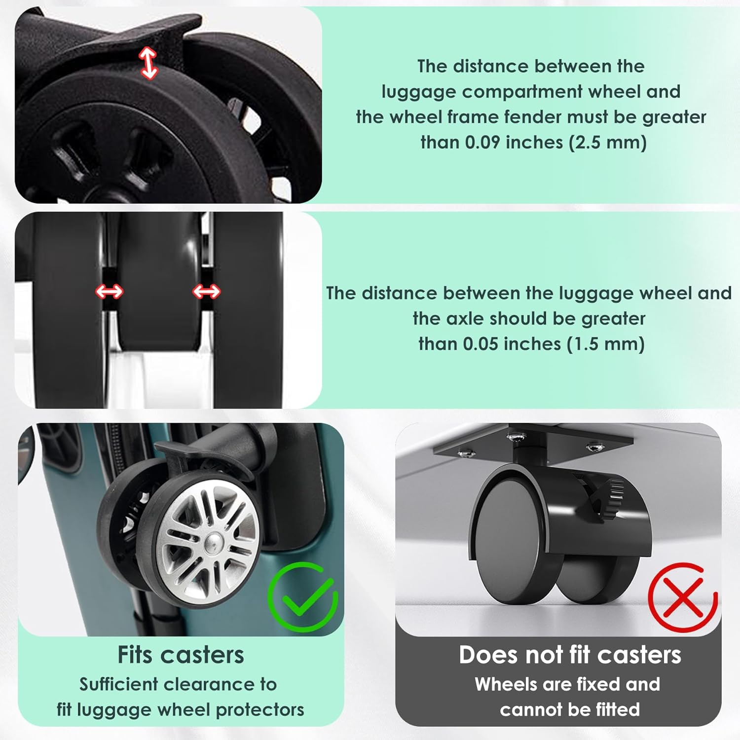 EKIND Luggage Wheel Covers, Thickened Anti-Skid & Scratch-Resistant Protectors for Suitcases, Luggage Accessories (8 Pcs, Light Green) image number 2