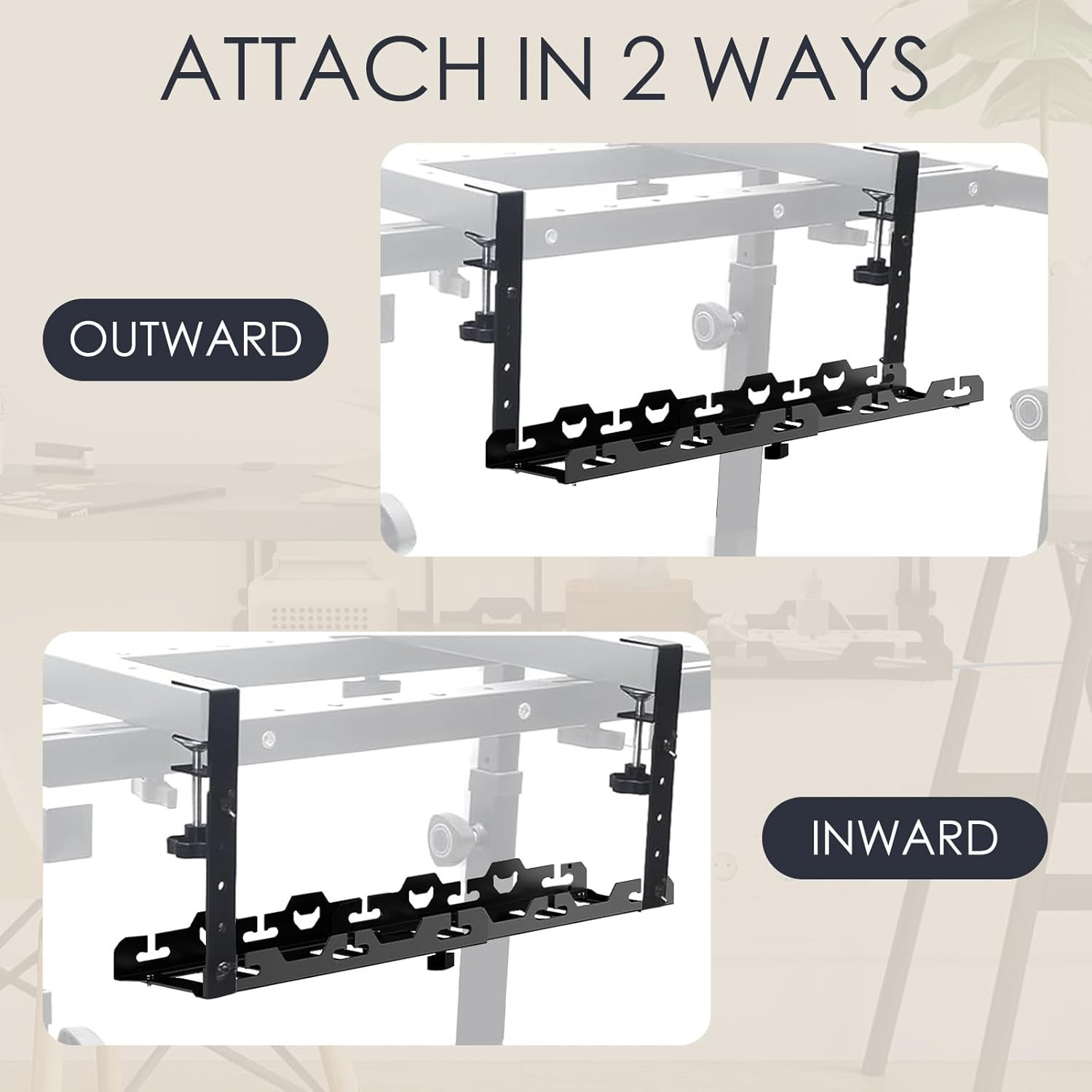 Bonaler under Desk Cable Management Tray,No Drill Retractable Clamp Mounted Desk Cable Cord Organizer for Desk,Sturdy Metal Cable Tray Basket for Home Office Computer,Black image number 1
