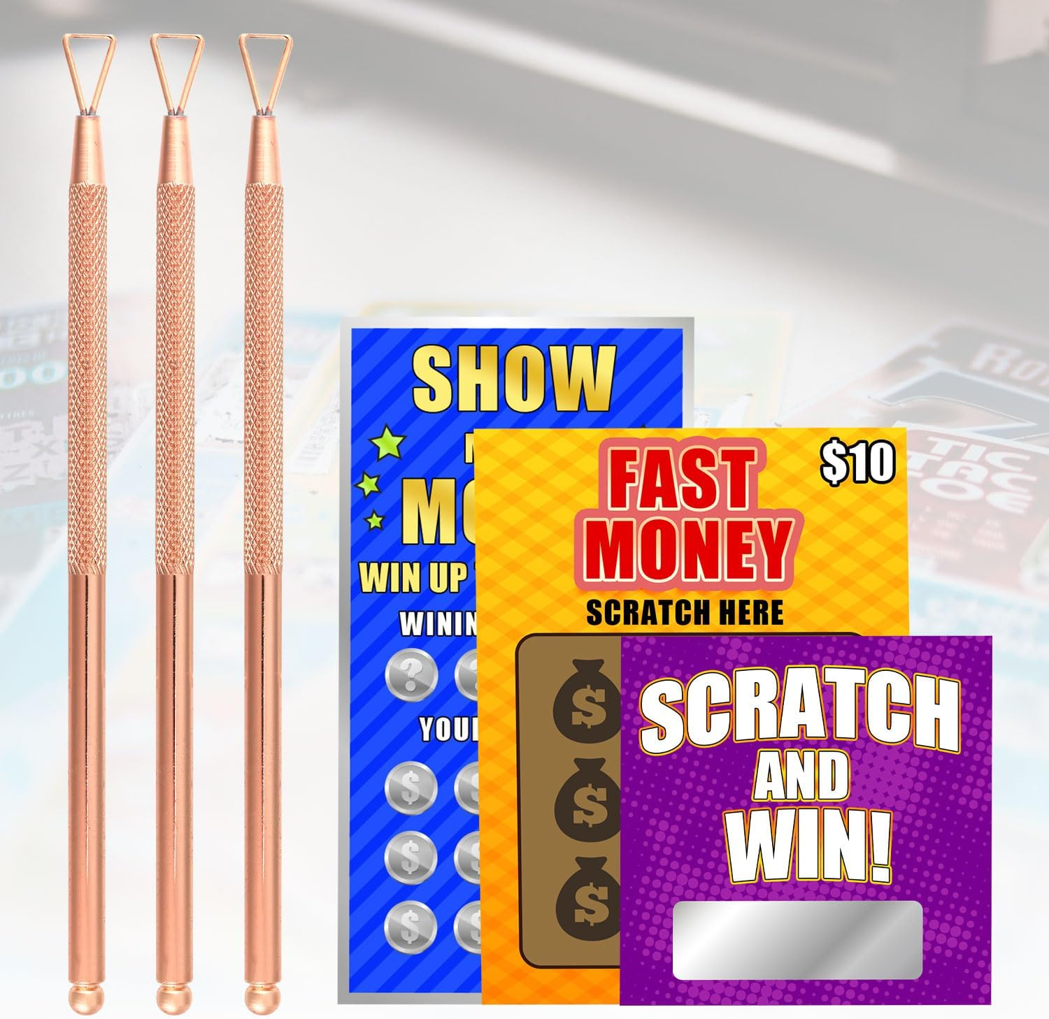 3Pcs Lottery Ticket Scraper, Stainless Steel Scratch Tools Lottery Scraper Label Scraper for Tickets Lucky Stickers Labels with Storage Box (Rose Gold)
