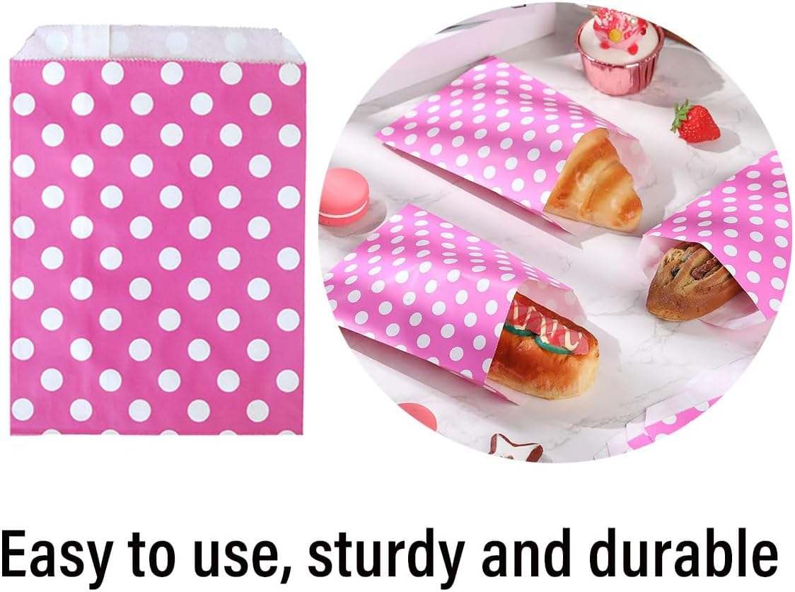 AIMALL 100Pcs Colorful Dot Paper Bags, 5.1 X 7In Party, Wedding, Dessert Packaging Bags, Food, Cookie, Small Gift Bags in Red, Rose Red, Yellow & Light Blue - Red image number 4