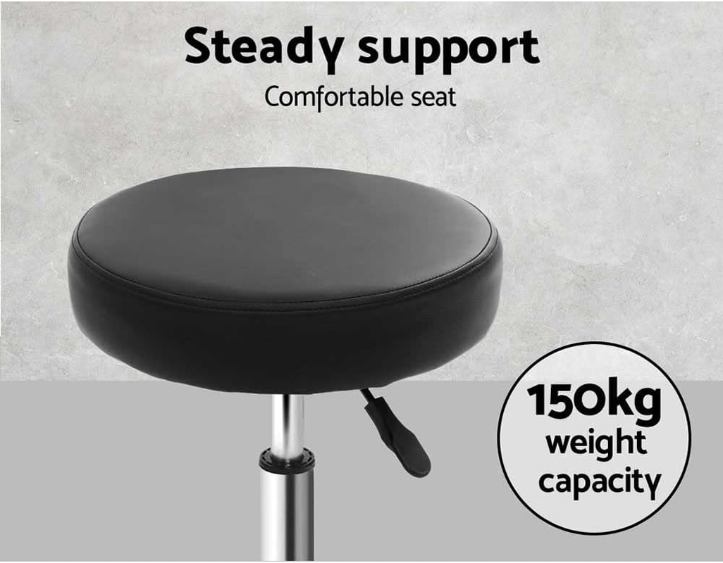 Artiss round PU Salon Stool, Bar Stools Swivel Lounge Drafting Chair Piano Guitar Seat Barber Chairs Outdoor Spa Indoor Home Office Kitchen Furniture, Adjustable Height Hydraulic Lift Black image number 4