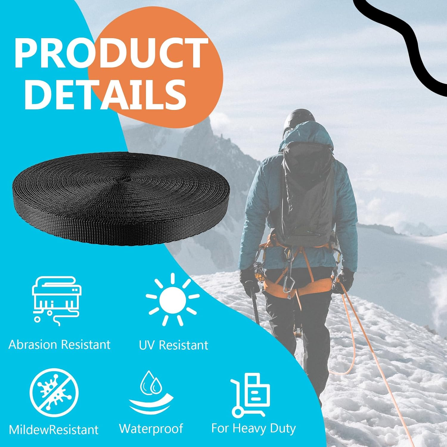 Nylon Heavy Webbing Black Fabric Strap 10 Mm X 10 M Webbing Straps for DIY Dog Collar Tow Ropes Luggage Strap Backpack Strap image number 6