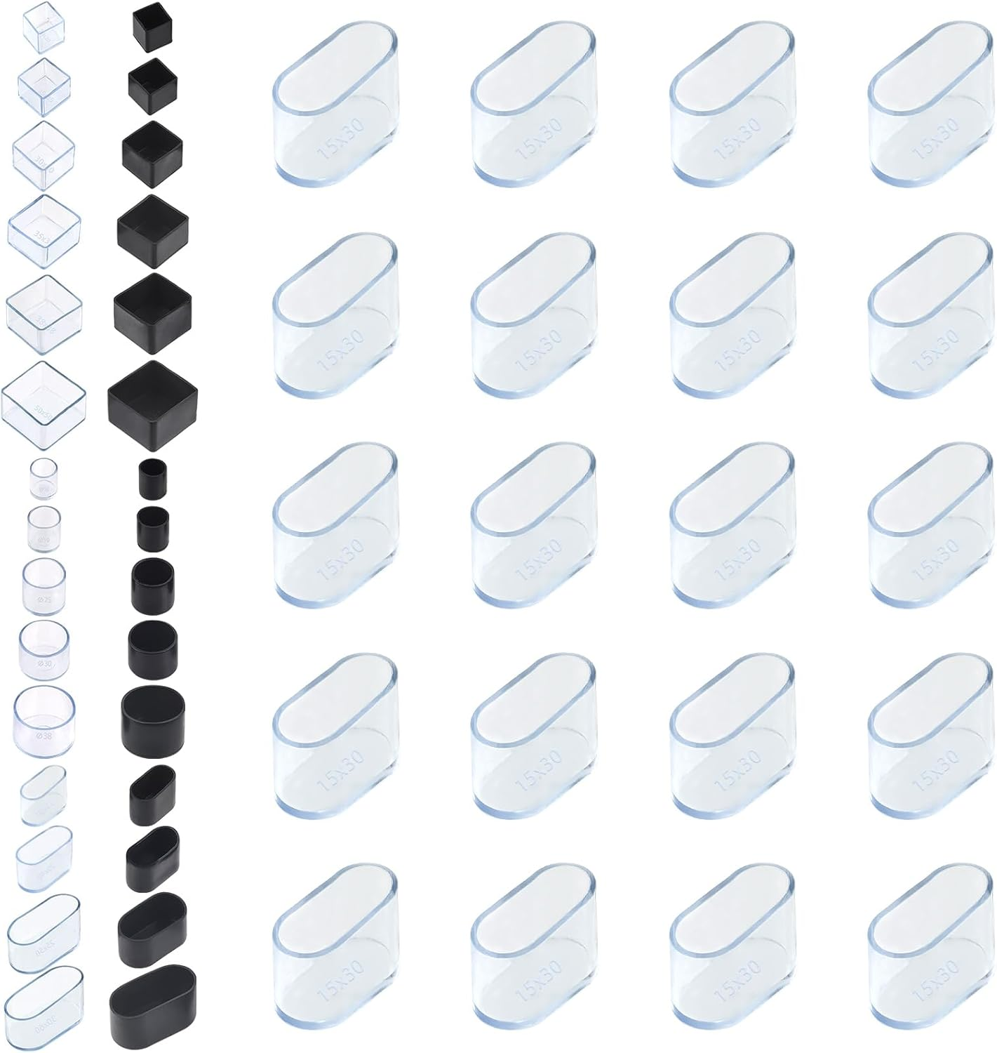 20Pcs 15Mmx30Mm Clear Oval Rubber Furniture Leg Caps Assortment Kit Anti-Slip Chair Leg Caps Furniture Floor Protectors Chair Leg Covers Chair Leg Foot Cover Feet Pads for Chair Table Sofa image number 6