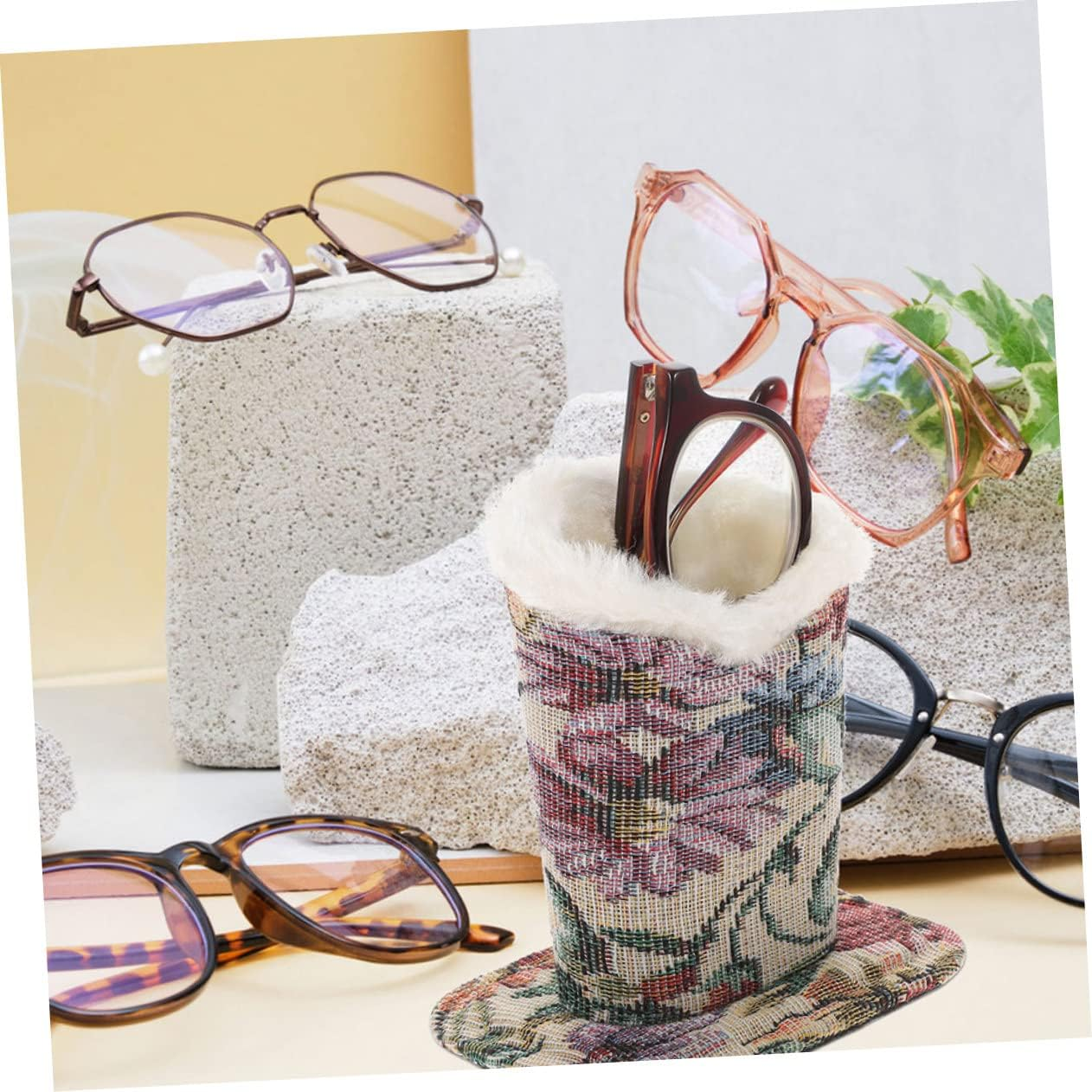 LABRIMP 2Pcs Plush Lined Eyeglasses Stand Compact Design for Desk Nightstand Car Protective Holder with Soft Interior for Safe Eyewear Storage Stylish Glasses Display Holder