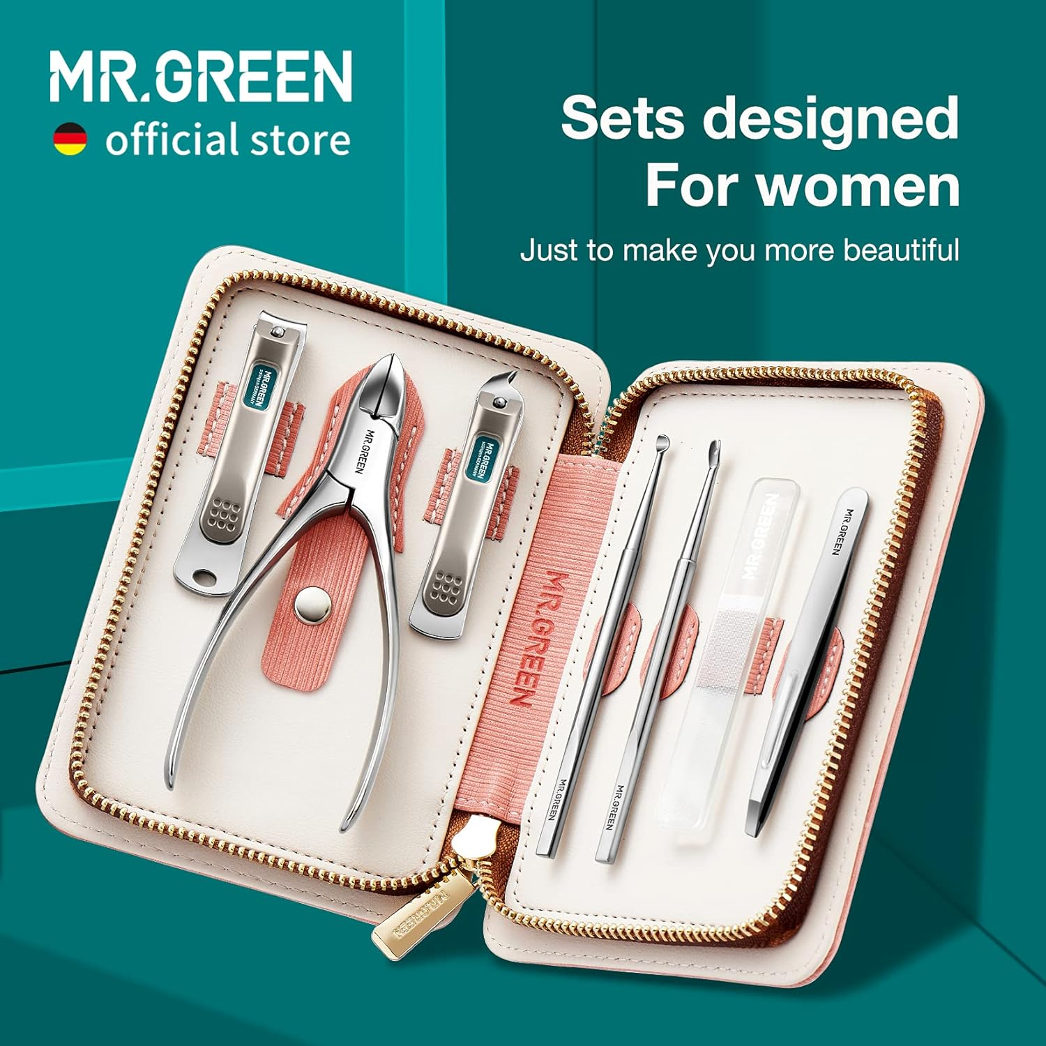 MR.GREEN 7 in 1 Manicure Sets Personal Care Tools Professional Stainless Steel Nail Clippers Pedicure Set Manicure Set with PU Leather Case - Color 2 image number 5