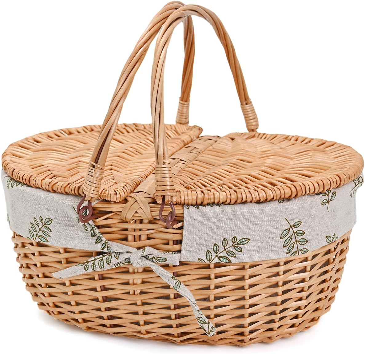 Wicker Picnic Basket with Removable Liner Empty Picnic Baskets with Lid for 2, Picnic Hamper with Foldable Handles for Picnic 2,Checkered