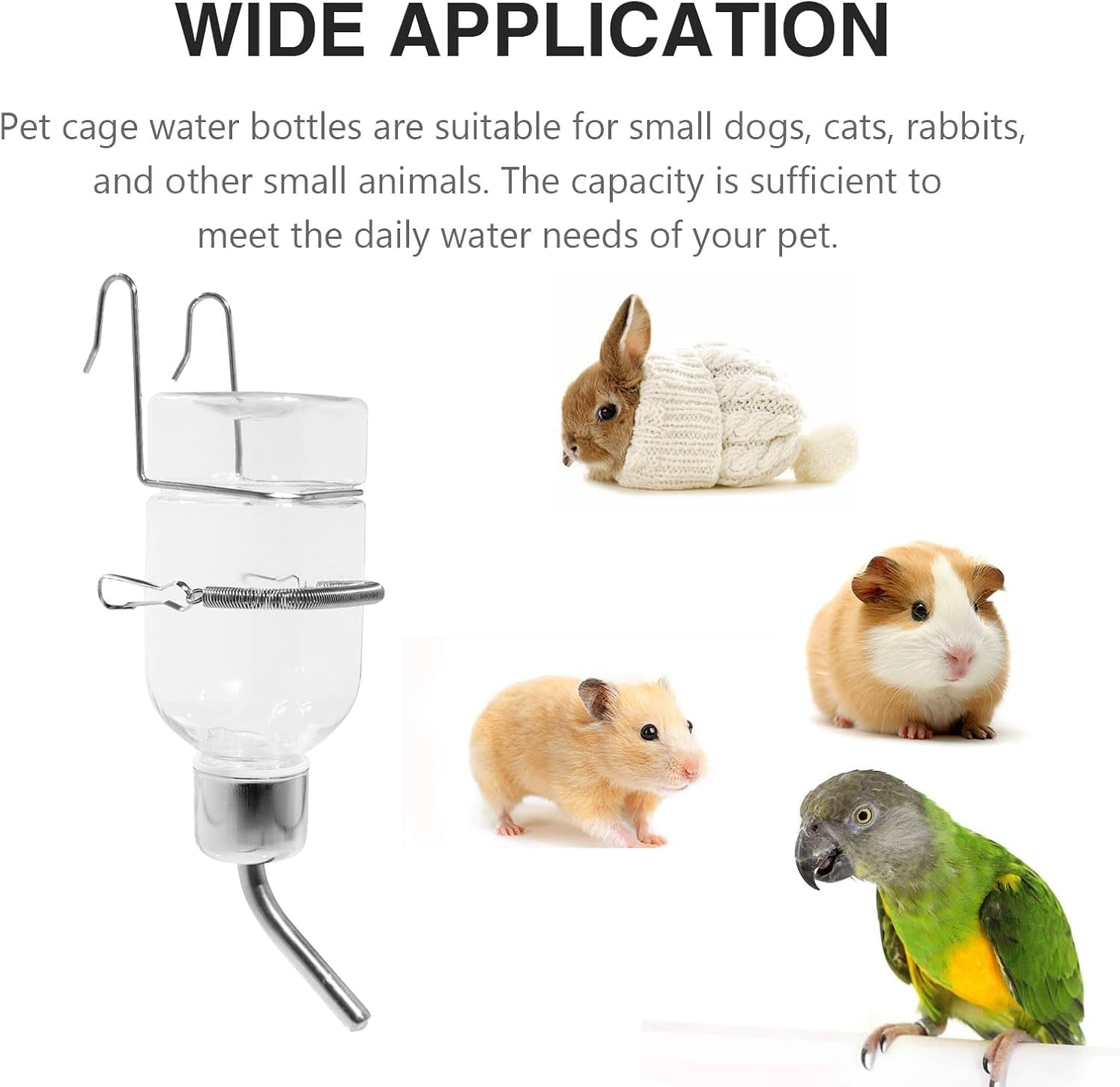 Liyquint Guinea Pig Water Bottle No Drip, 350Ml Plastic Small Animal Cage Water Dispenser for Rabbits, Chinchillas, Ferrets - Leak-Proof Hanging Drinking Bottle for Pet Cages (1)