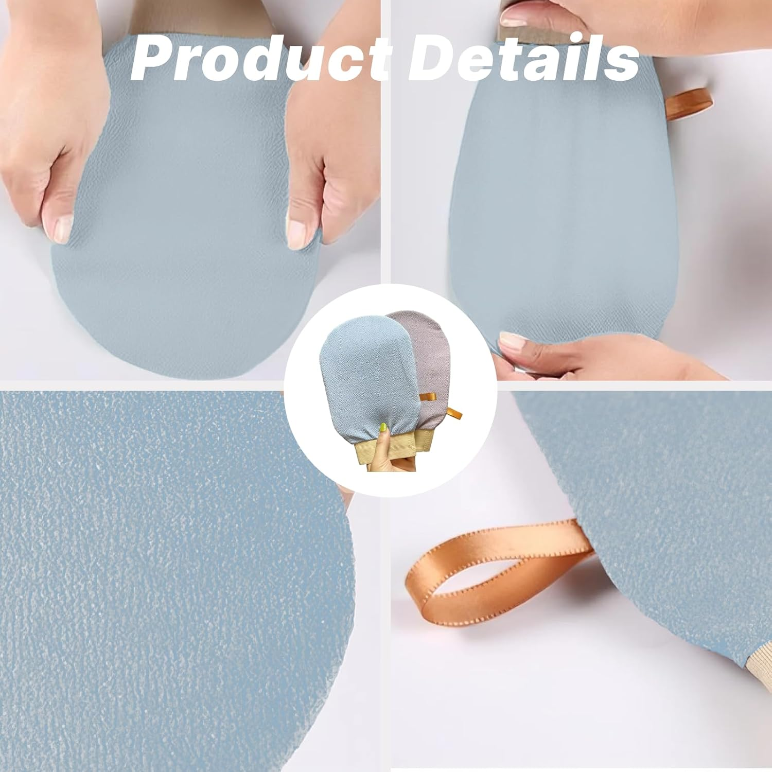 Exfoliating Glove, 2 PCS Blue & Pink Viscose Fiber Body Scrubber Gloves for Bath & Shower, Vegan Dead Skin & Self Tan Remover, Enhances Skin Texture, Ideal for All Skin Types, Durable & Eco Friendly image number 3