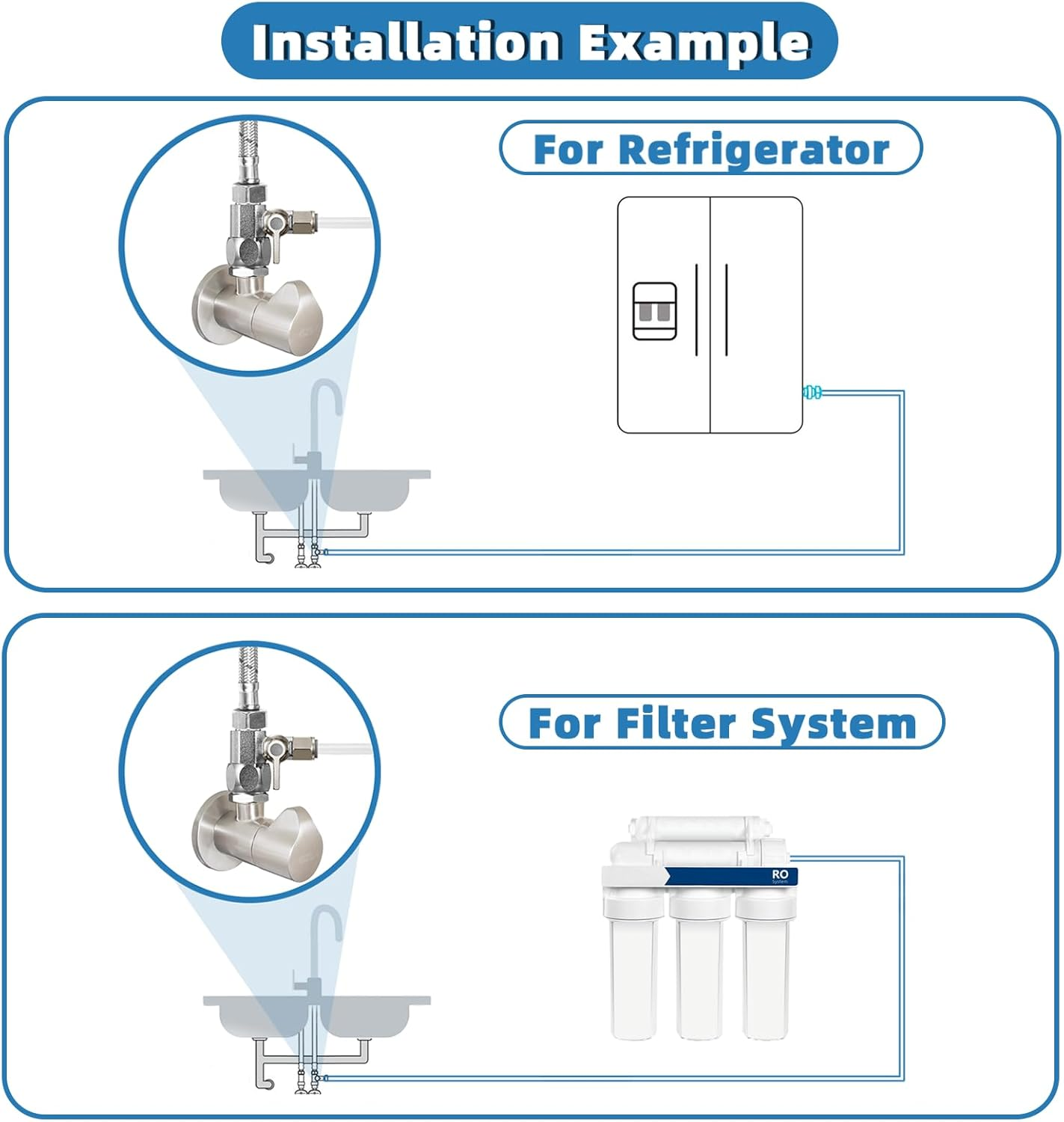 HAOCHEN Feed Water Adapter - Water Line Splitter 3/8"X3/8"X1/4" or G 1/2"Xg 1/2"X1/4", Brass Water Supply Valve with 1/4" Push in Quick Connect Fitting for RO Filter，Refrigerator,Ice Maker