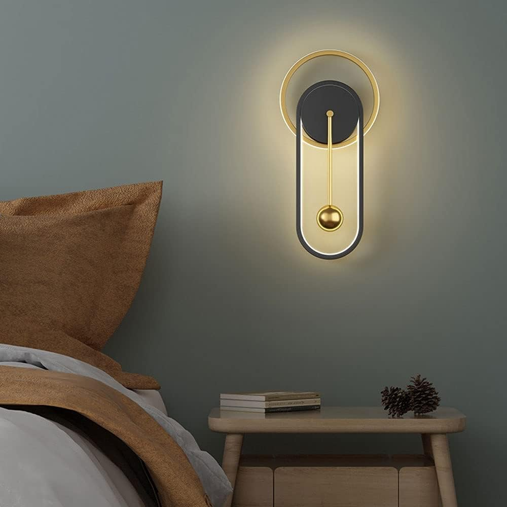LED Black Wall Lamp Gold Metal Wall Light, 25W Wall Sconces Bedroom Bedside Wall Lighting Fixture, Indoor Clock Shape Wall Mounted Lamps for Living Room Hallway Stairs (Color : 3 Color Mode) XXZ image number 4
