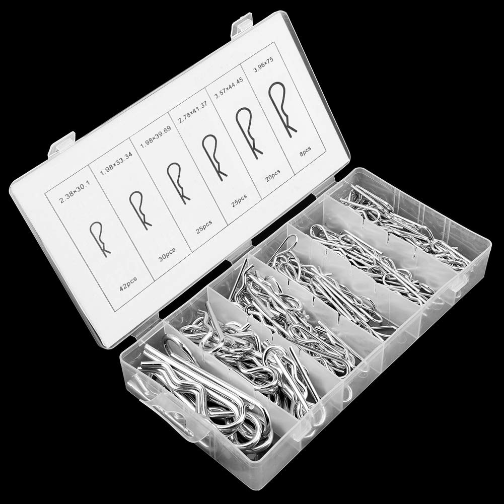 Plated Hitch Pin Fastening Pin Set, 150Pcs R Cotter Pin Tractor Pin Clip Assortment Fastener Set 6 Different Sizes with Plastic Box for Tow Tractor Light Truck Lawn Mower image number 6