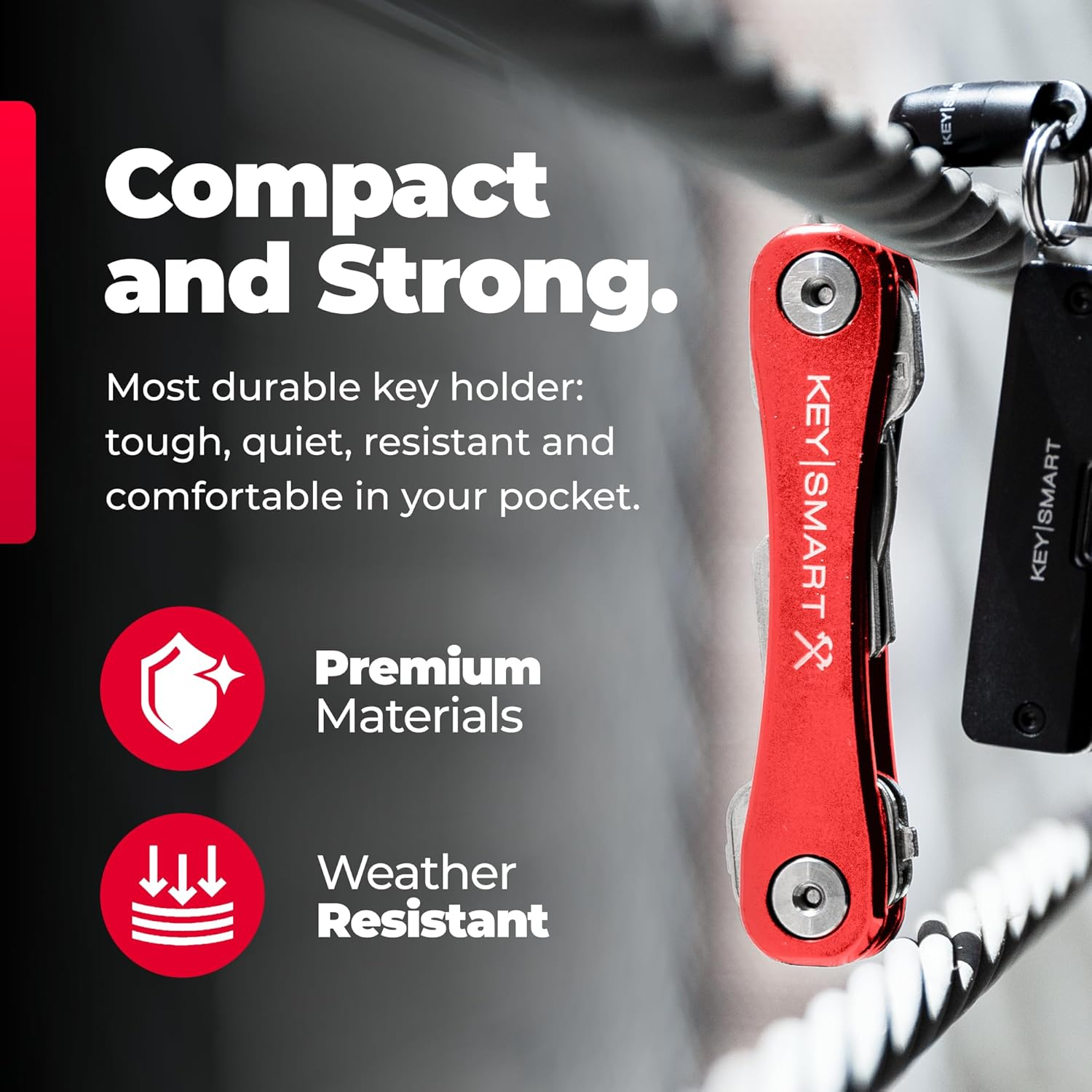 Keysmart Rugged - Multi-Tool Key Holder with Bottle Opener and Pocket Clip (Up to 14 Keys, Red) - Blue image number 4