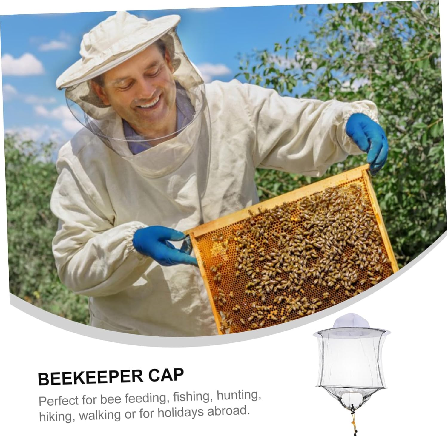 2Pcs White Beekeeper Hat with Fine Mesh Veil Protection Elasticated Neck Outdoor Bee Keeping Supplies for Fishing Hiking Camping image number 6