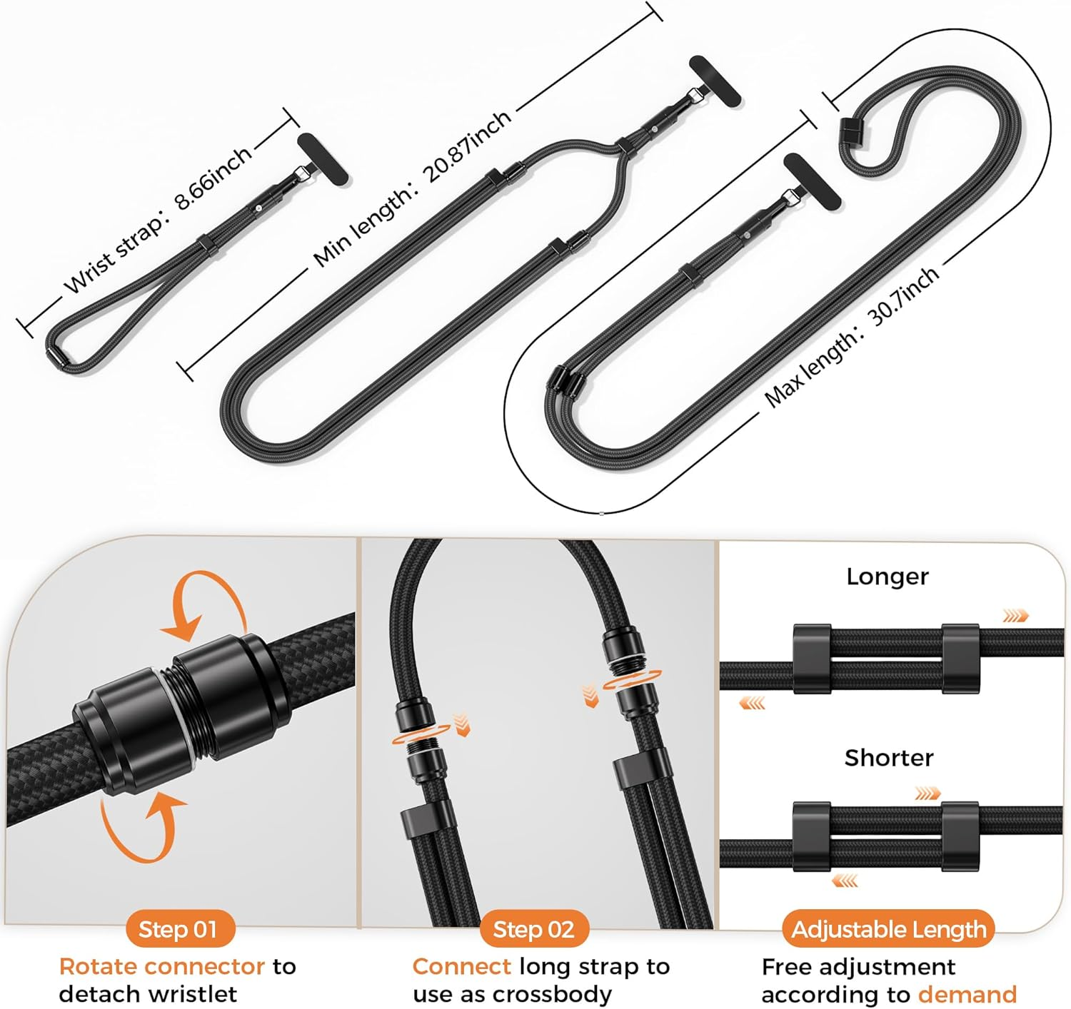 SURDOCA 3-In-1 Phone Lanyard for Crossbody, Neck & Wrist, Adjustable anti Theft Phone Strap with Tether Tab & Loop Strap image number 1