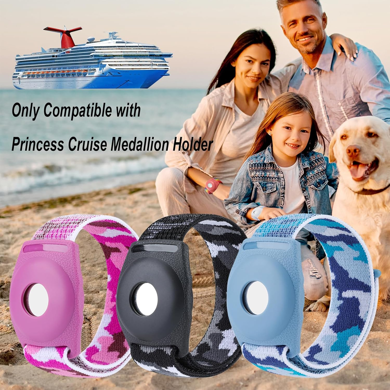 2 Packs Princess Medallion Holder Accessories,Carnival Ocean Medallion Holder Princess Medallion Holder Wristband for Adult Men Women Kids - Bluecamo  Greencamo image number 2