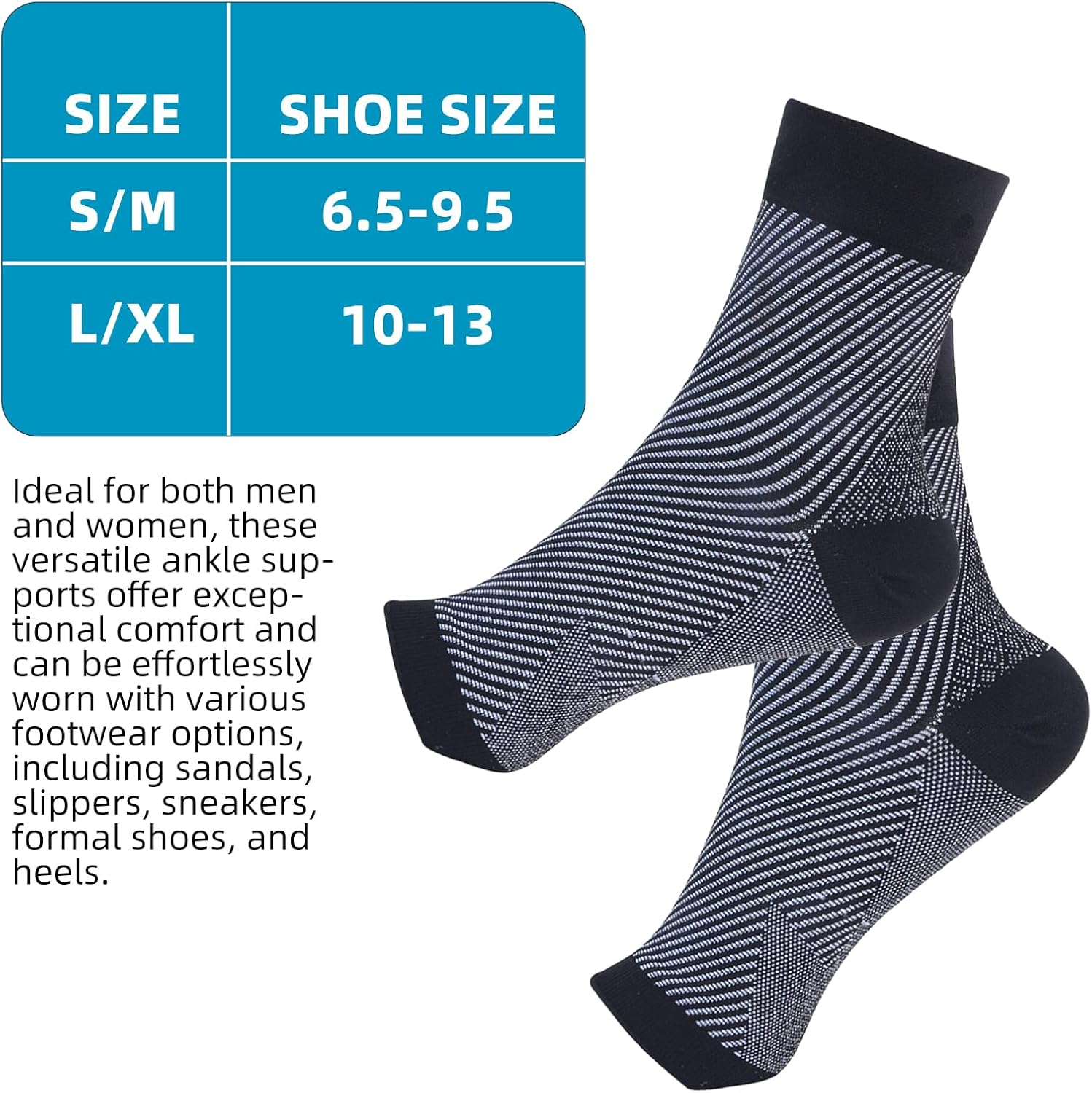 Compression Socks for Plantar Fasciitis, Achilles Tendonitis Relief - Ankle Support Brace Sleeve for Heel Spurs, Foot Swelling & Fatigue, Open Toe Compression Socks Women & Men (1 Pair) image number 1