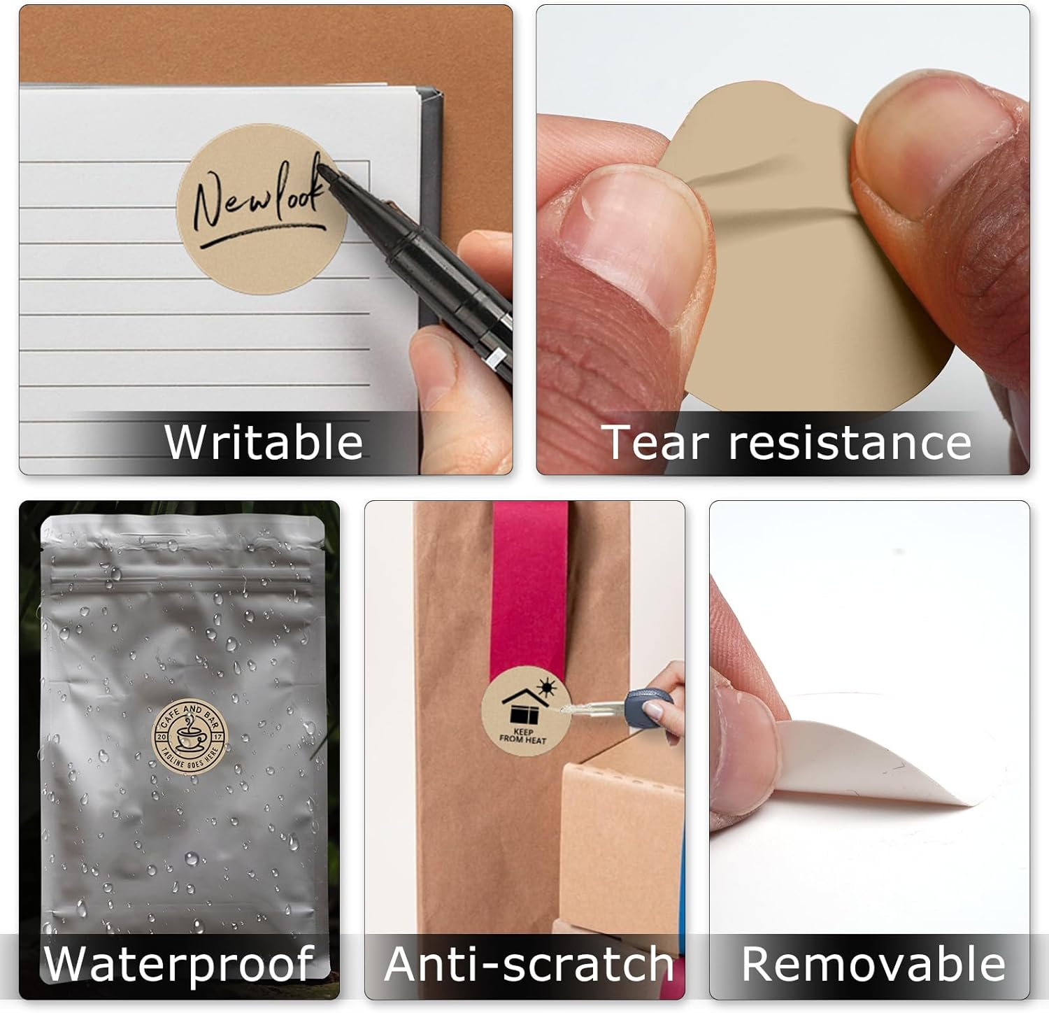 Khaki round Thermal Labels 1.5 Inches Circle Thermal Sticker Paper Self-Adhesive Waterproof Dot Stickers for Busineses & Warehouses 500 PCS per Roll image number 2