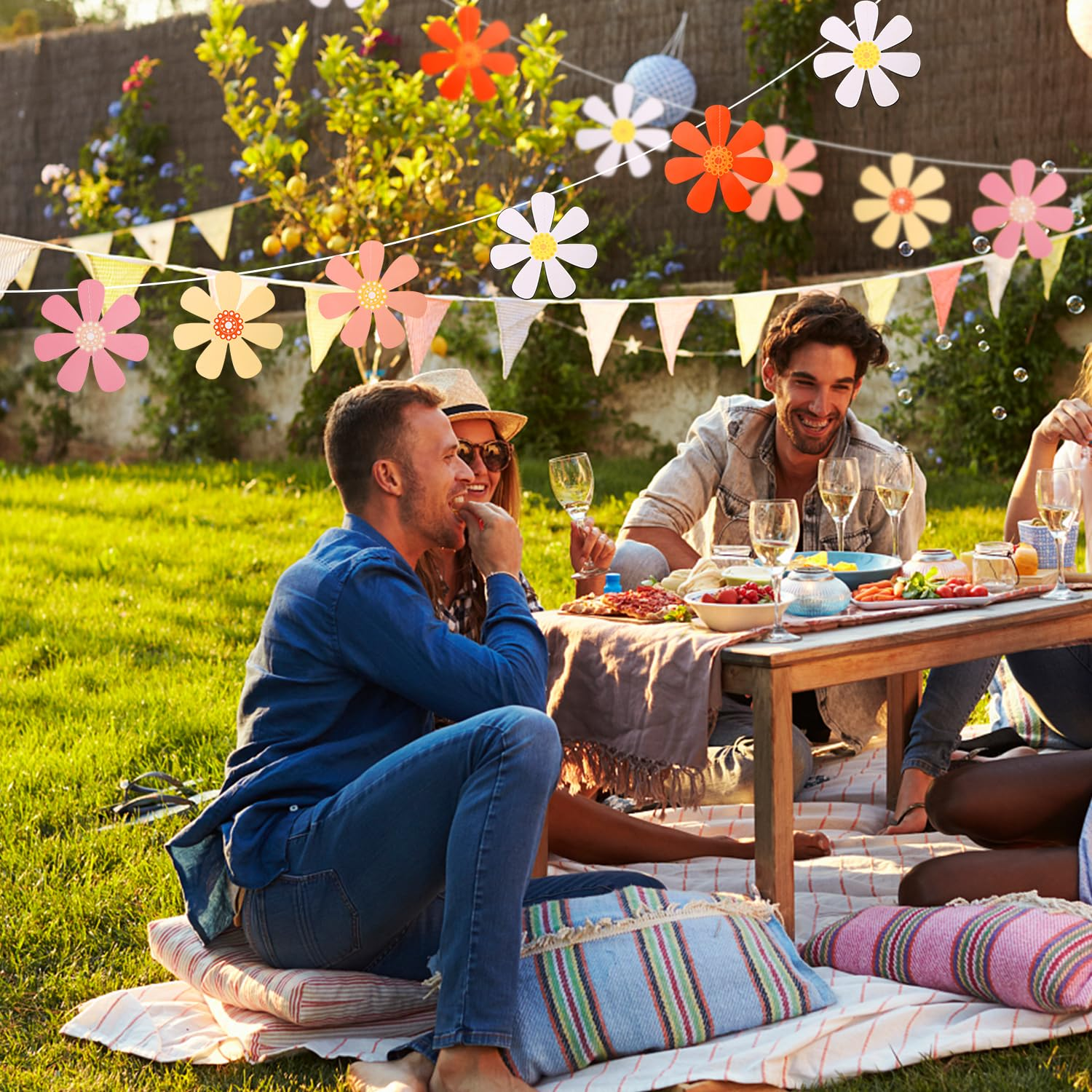 8Pcs Daisy Groovy Boho Party Banners, Summer Daisy Groovy Boho Garland Daisy Flower Hanging Banners for Girl Birthday Baby Shower Party Hippie Daisy Party Home Decorations image number 1