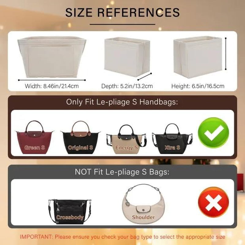 Oaikor Premium Felt Purse Organizer Insert for Longchamp Le Pliage S Handbag,Zipper Small Handbag Organizer with Cup Holder,Bags Storage Divider with 8 Upgraded Deepened Compartments,S/Beige image number 3
