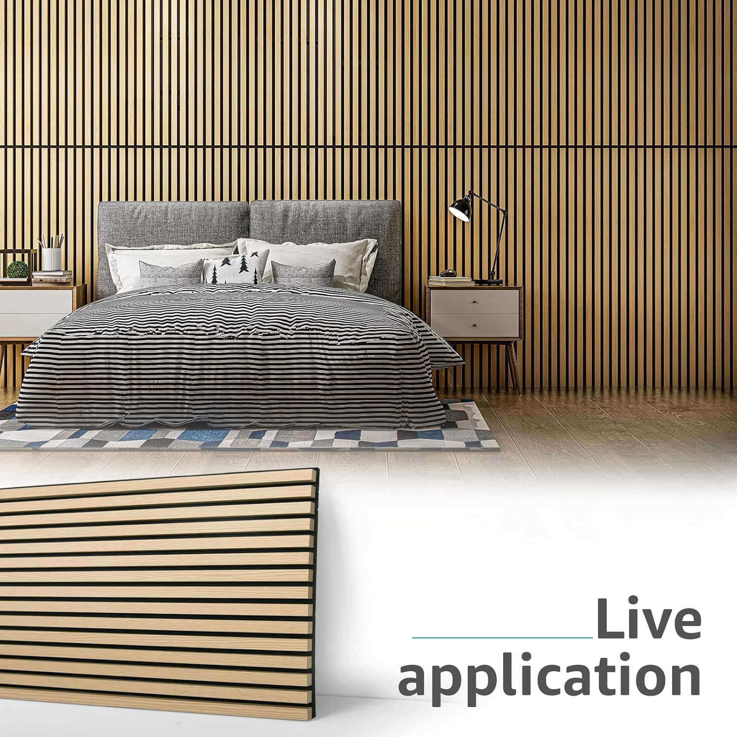 Art3D 2-Pack Wood Slat Acoustic Panels for Wall & Ceiling, Wood-Laminate Soundproof Wall Panel for TV Wall Background, Living Room, Accent Wall, Kitchen Island, Office - 120 X 60 CM, Oak - Matte Black image number 5