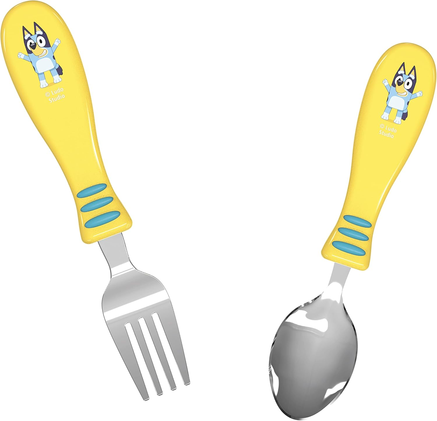 Zak! Designs Bluey Kid Flatware Fun Character Art on Both Utensils, Non Slip Fork and Spoon Set Is Perfect for Encouraging Picky Eaters to Finish Their Plates, 2 Pack (4 PCS)