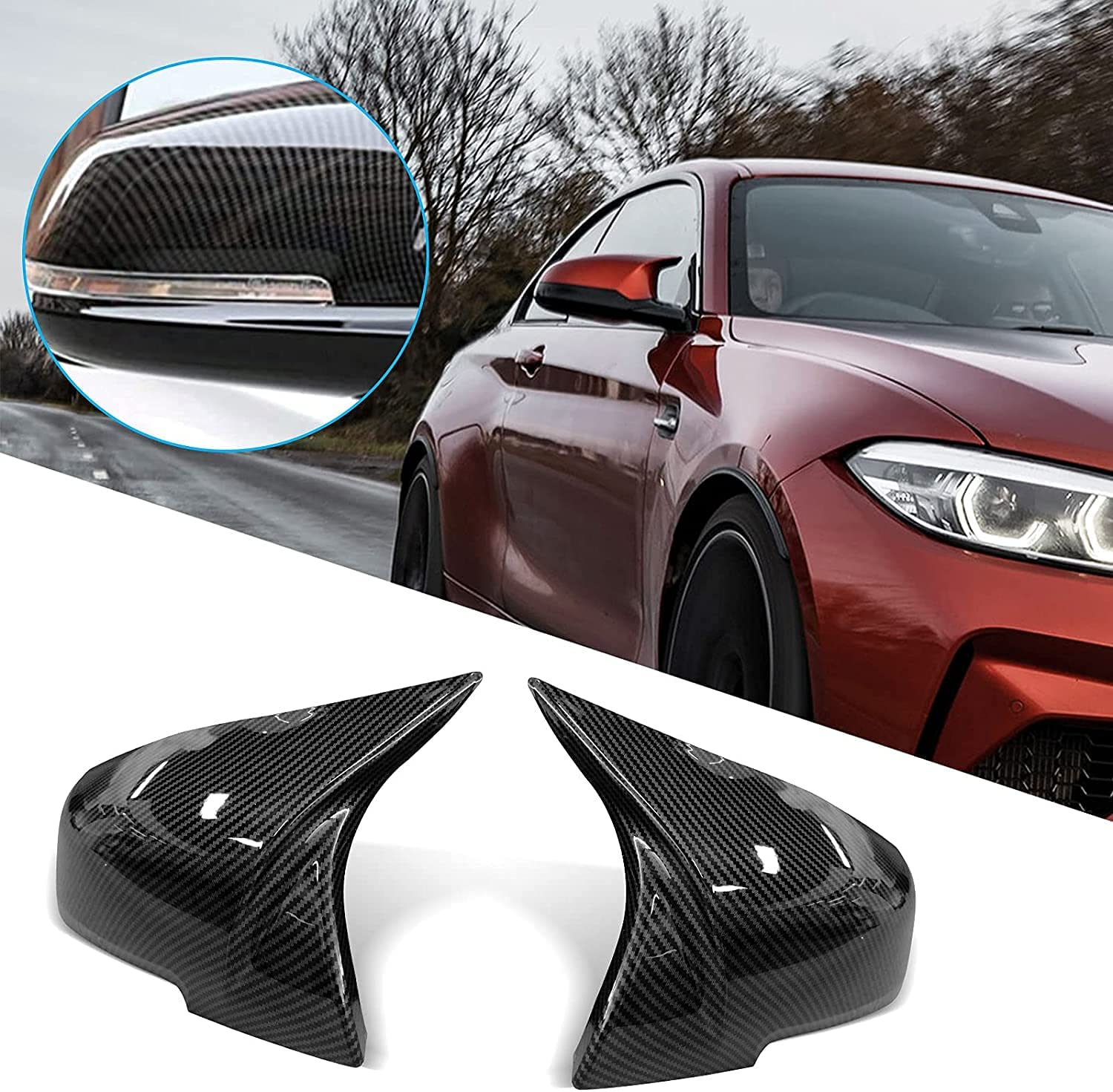 Door Rearview Mirror Cover Cap Replacement for BMW F20 F22 F23 F30 F31 F32 F33 F36 F87 M2 X1 E84 (Carbon Fiber) image number 6